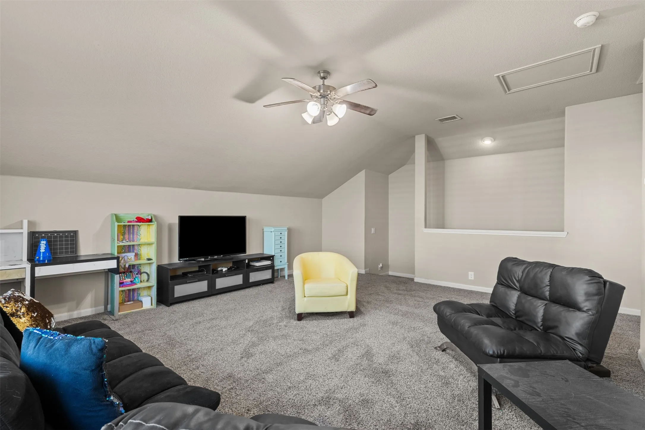 Top of stairs, offers great flex space