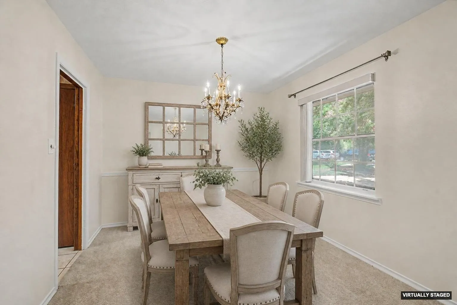 Virtually staged with furniture to show perspective.