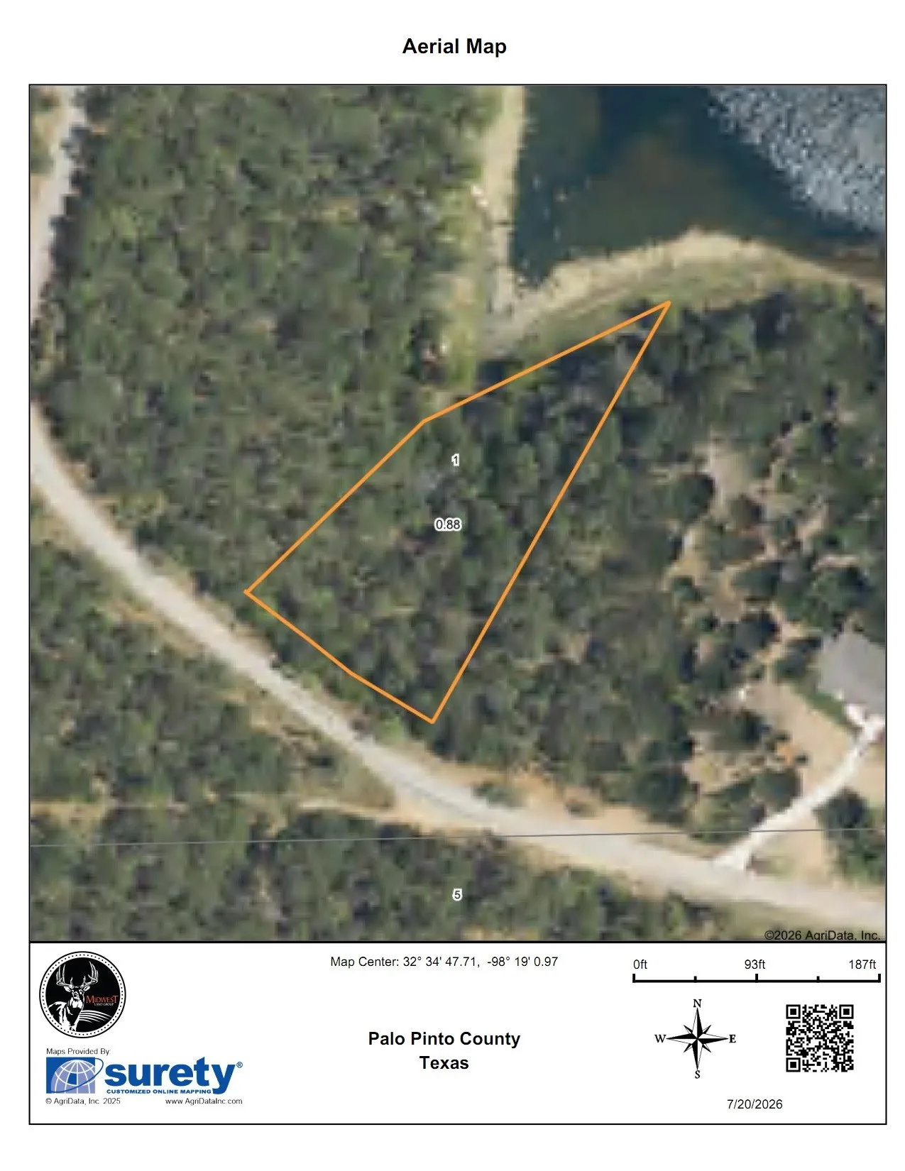 Aerial Map. Presenting an overhead view of the property with outlined boundaries and geographic coordinates