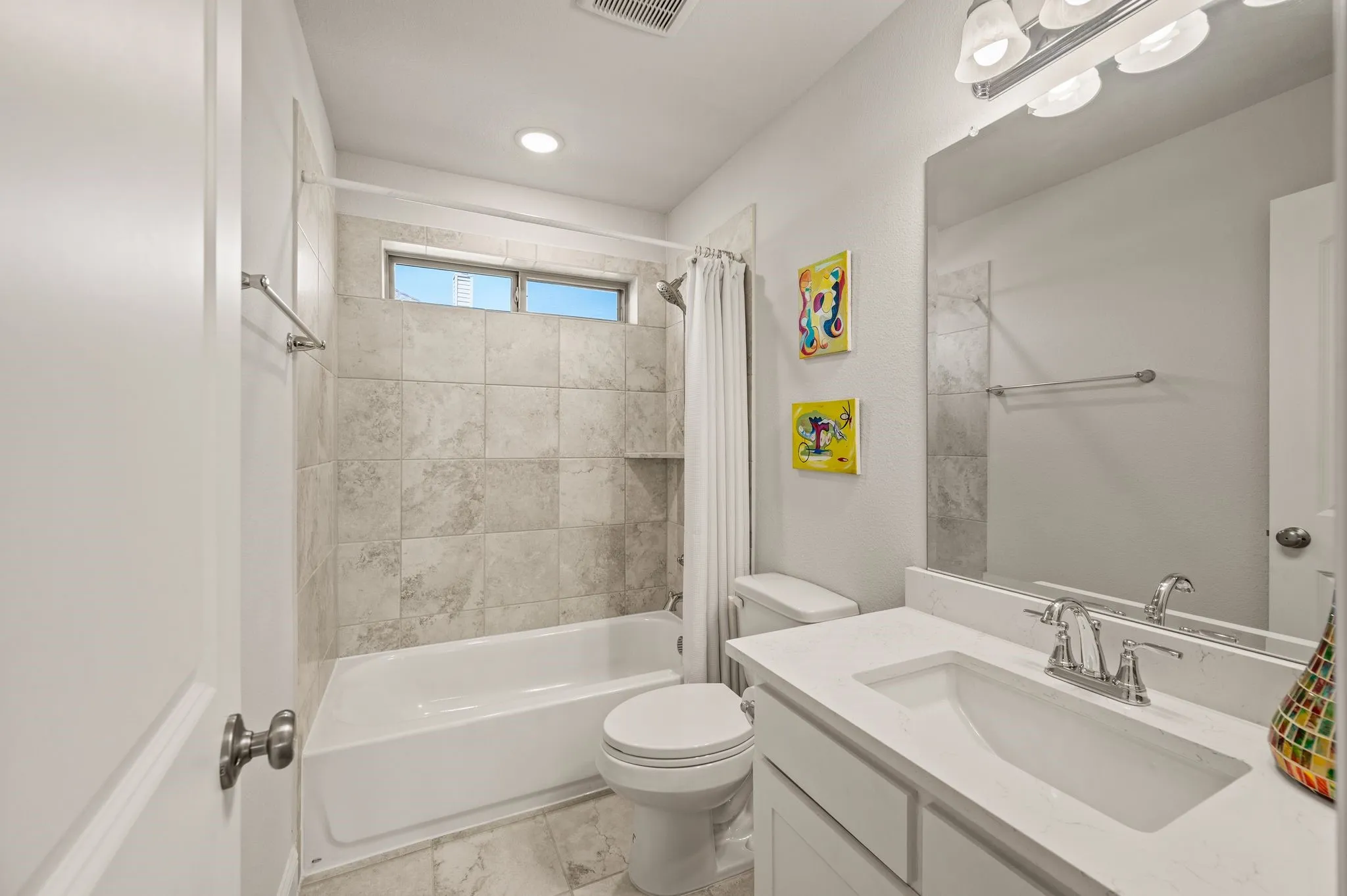 Upstairs bath with quartz countertops