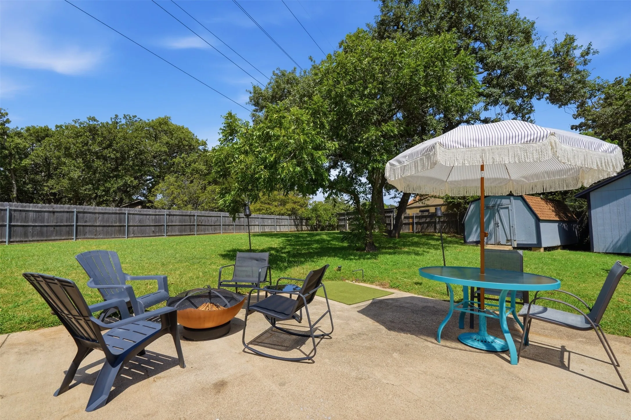 Large backyard with extended driveway and gated parking for RV's, boats, trailers. Currently used for outdoor living.