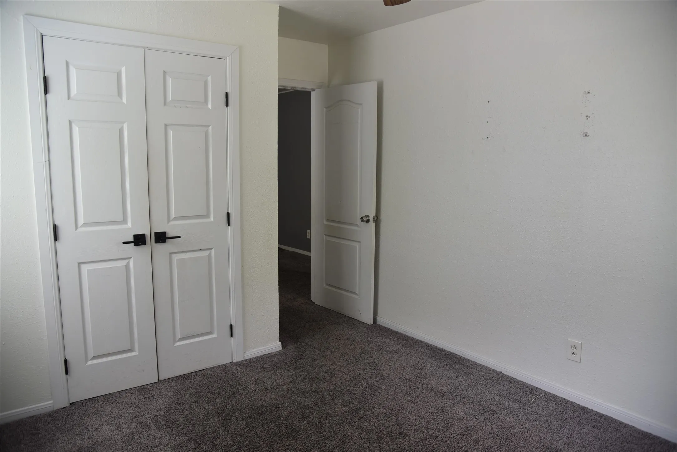 White paneled bifold closet doors with matte black hardware