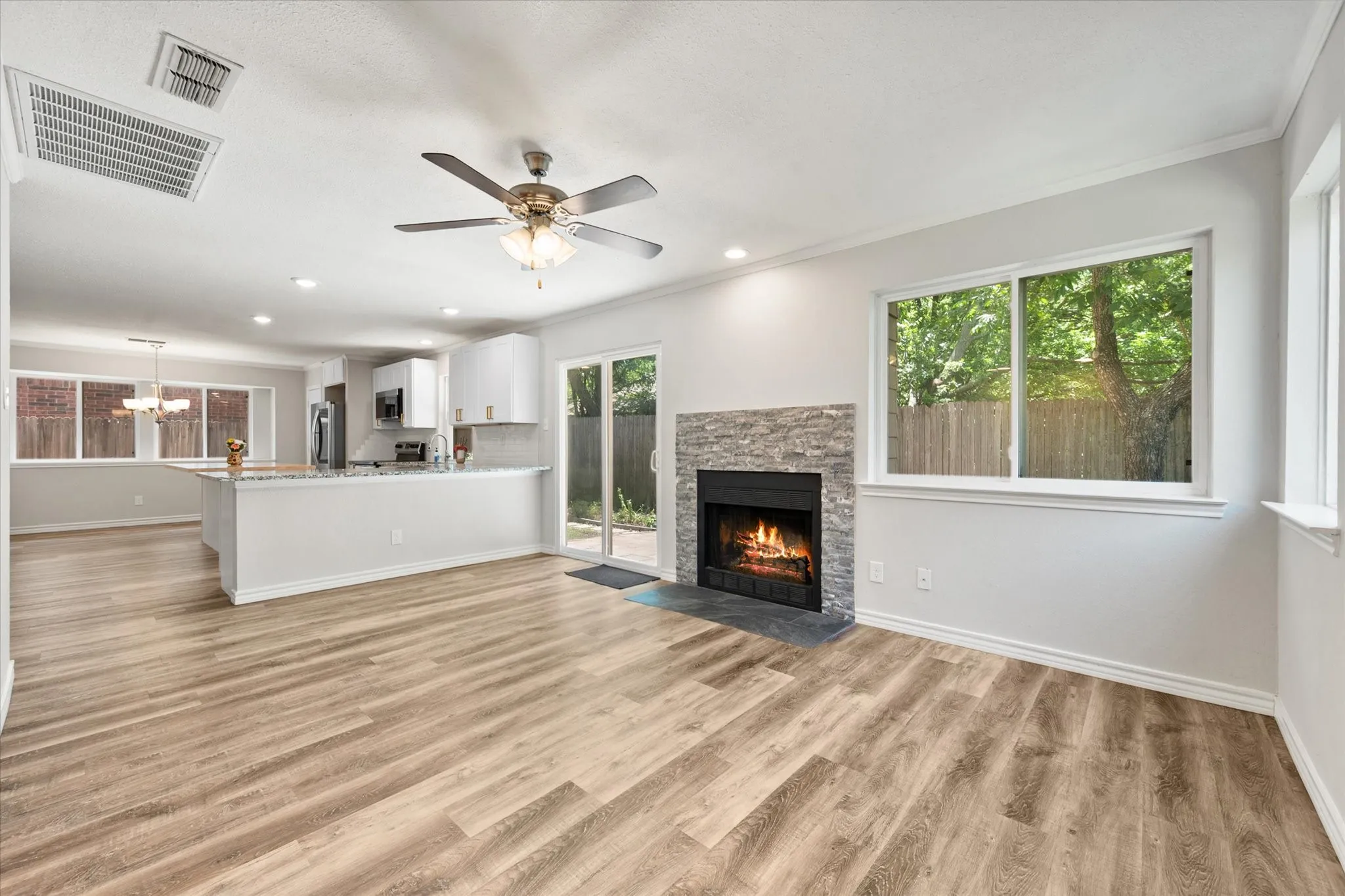 Wood burning fireplace