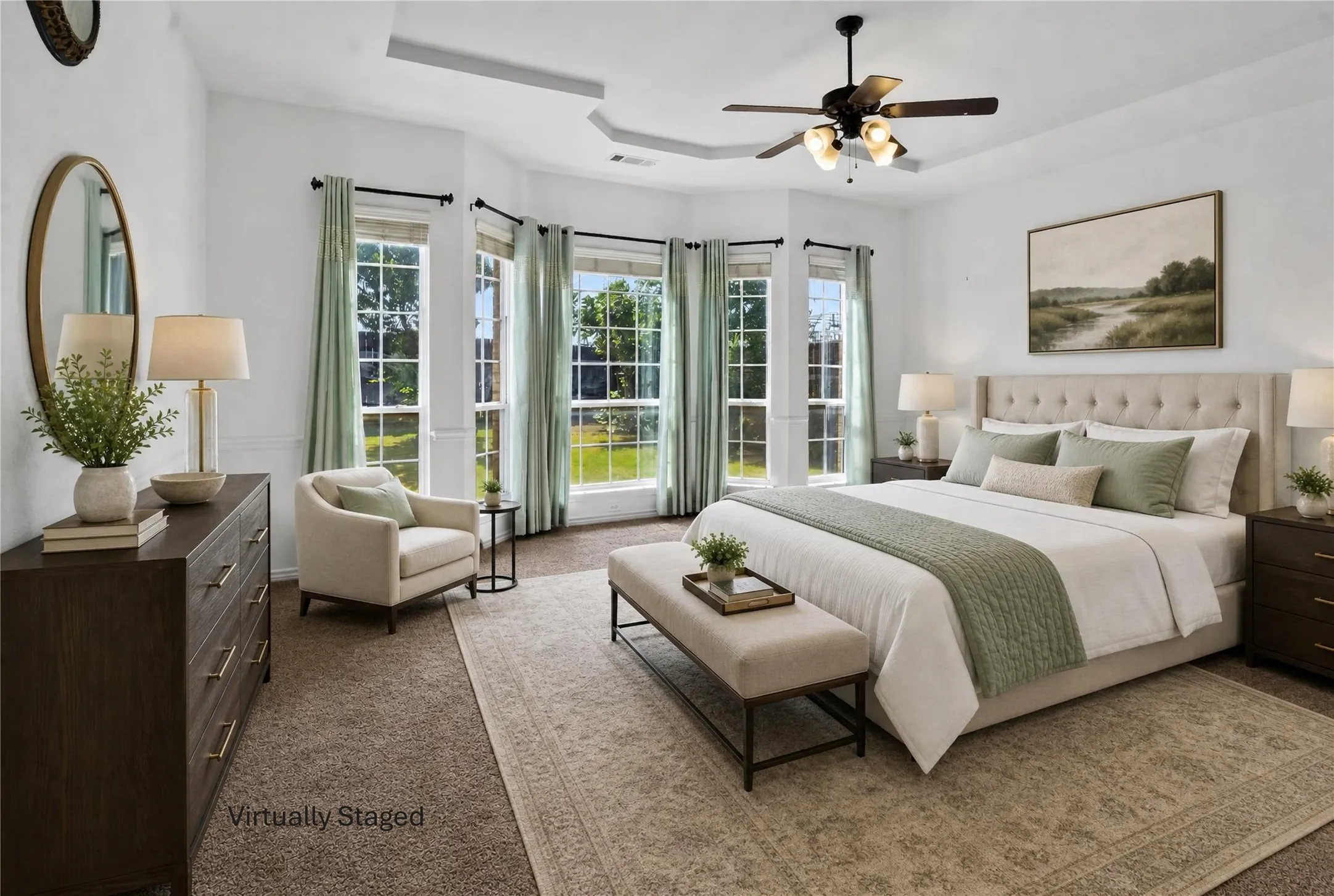Virtually staged to show you the opulence of the spacious primary bedroom space!