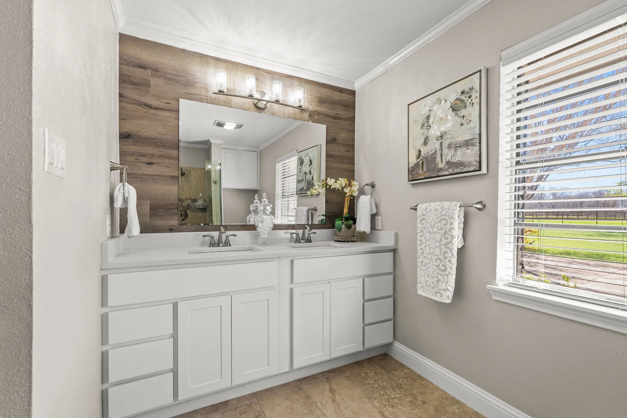 Primary bathroom with dual sinks