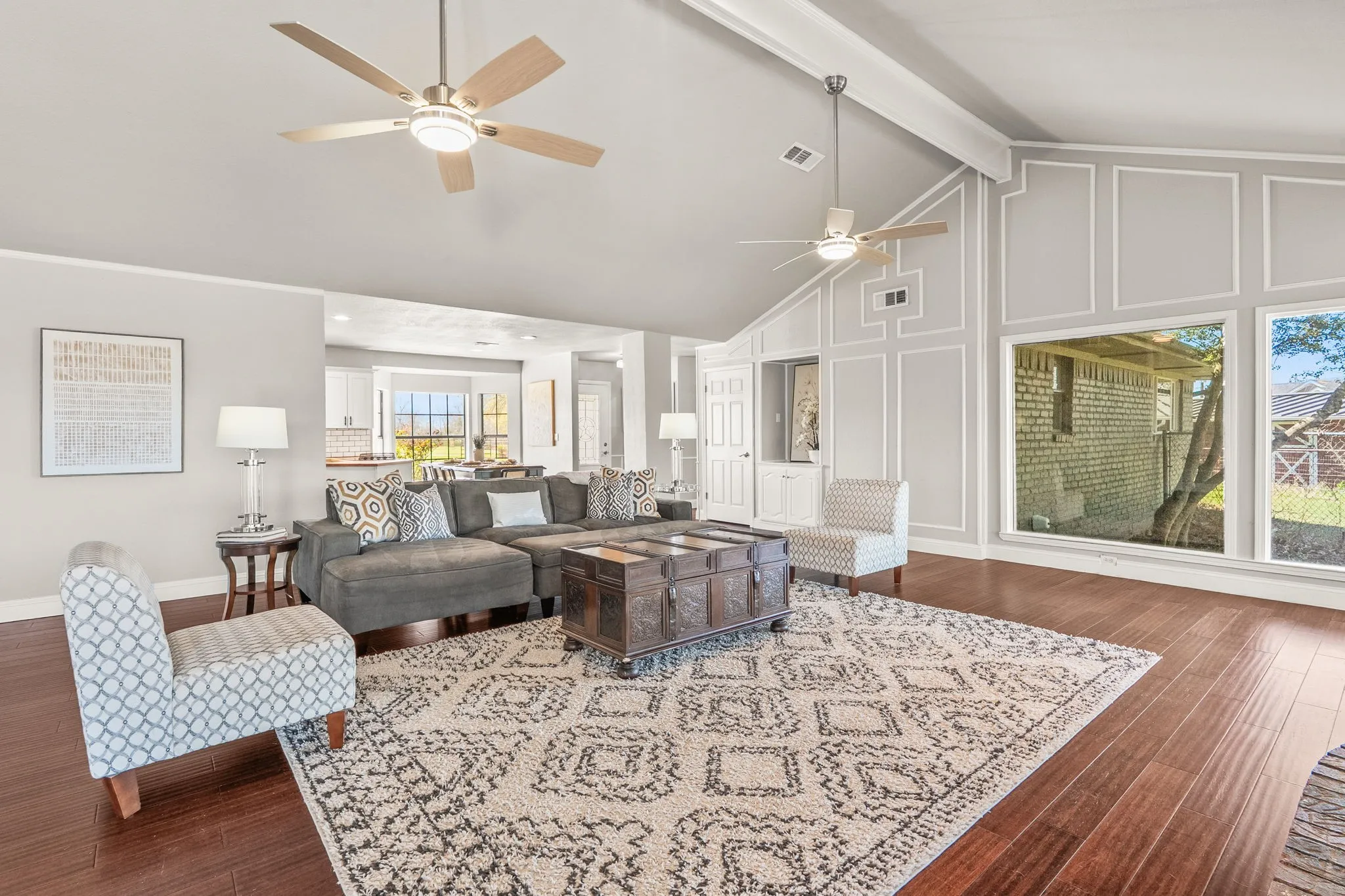 Living room with soaring vaulted ceilings