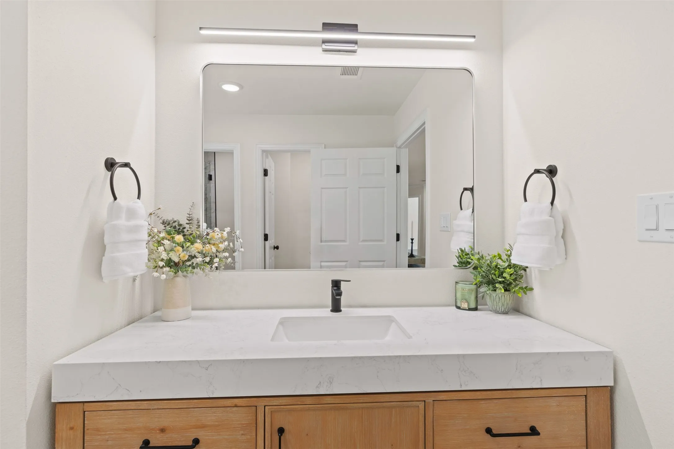 Upstairs bathroom dual sink vanity