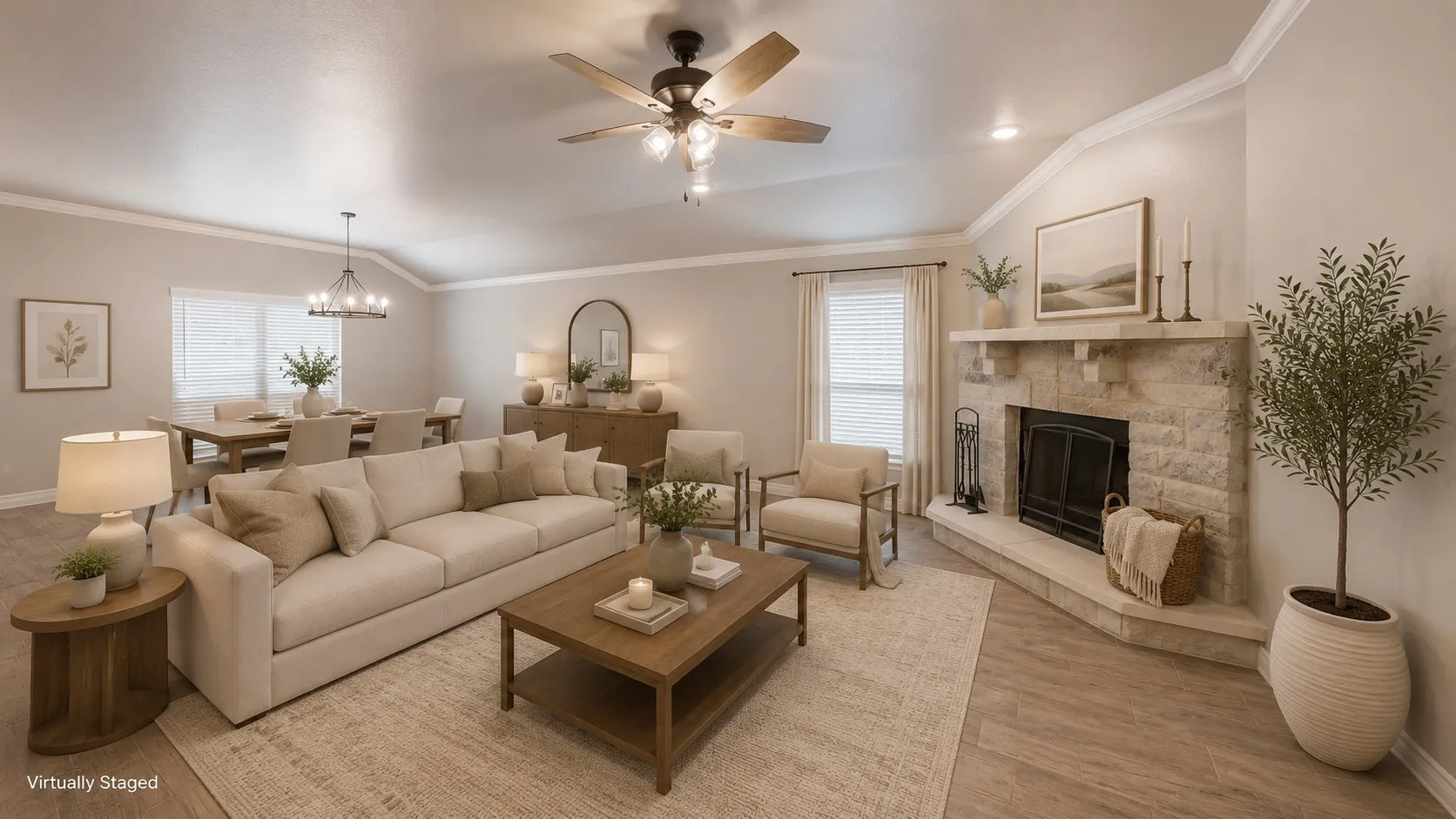 Living room virtually staged