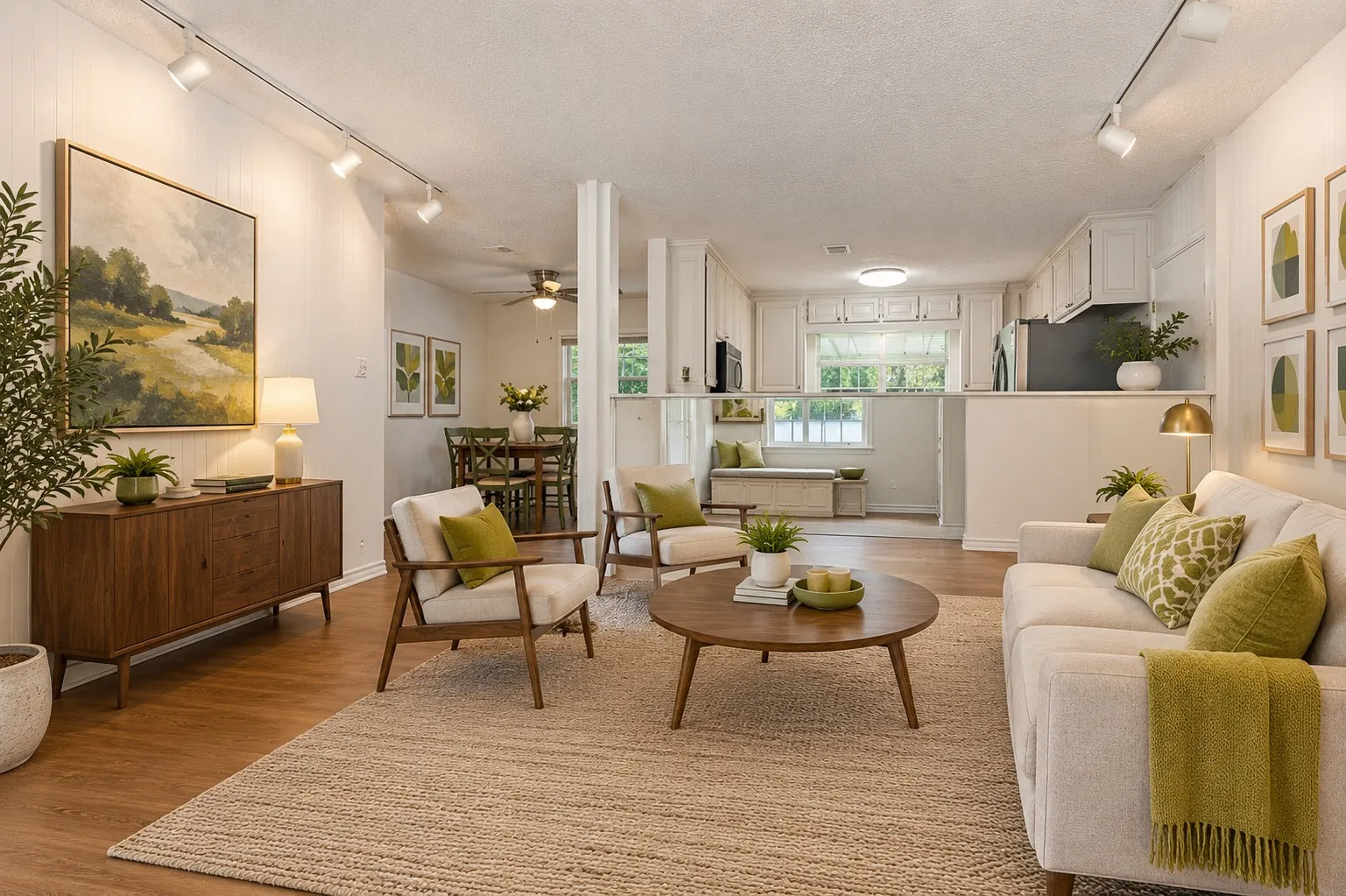 Virtually staged living and breakfast room