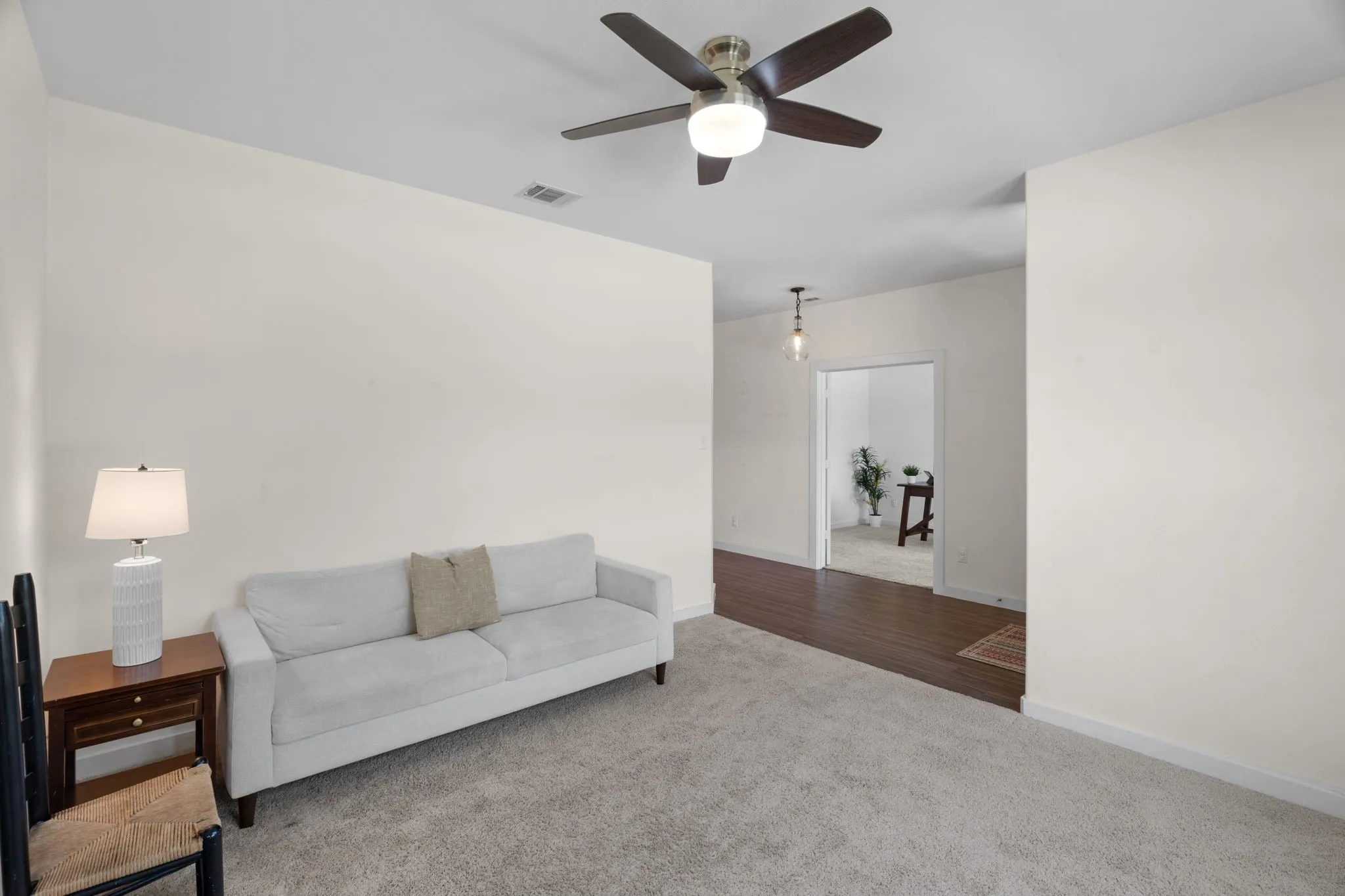 Open plan carpeted family room