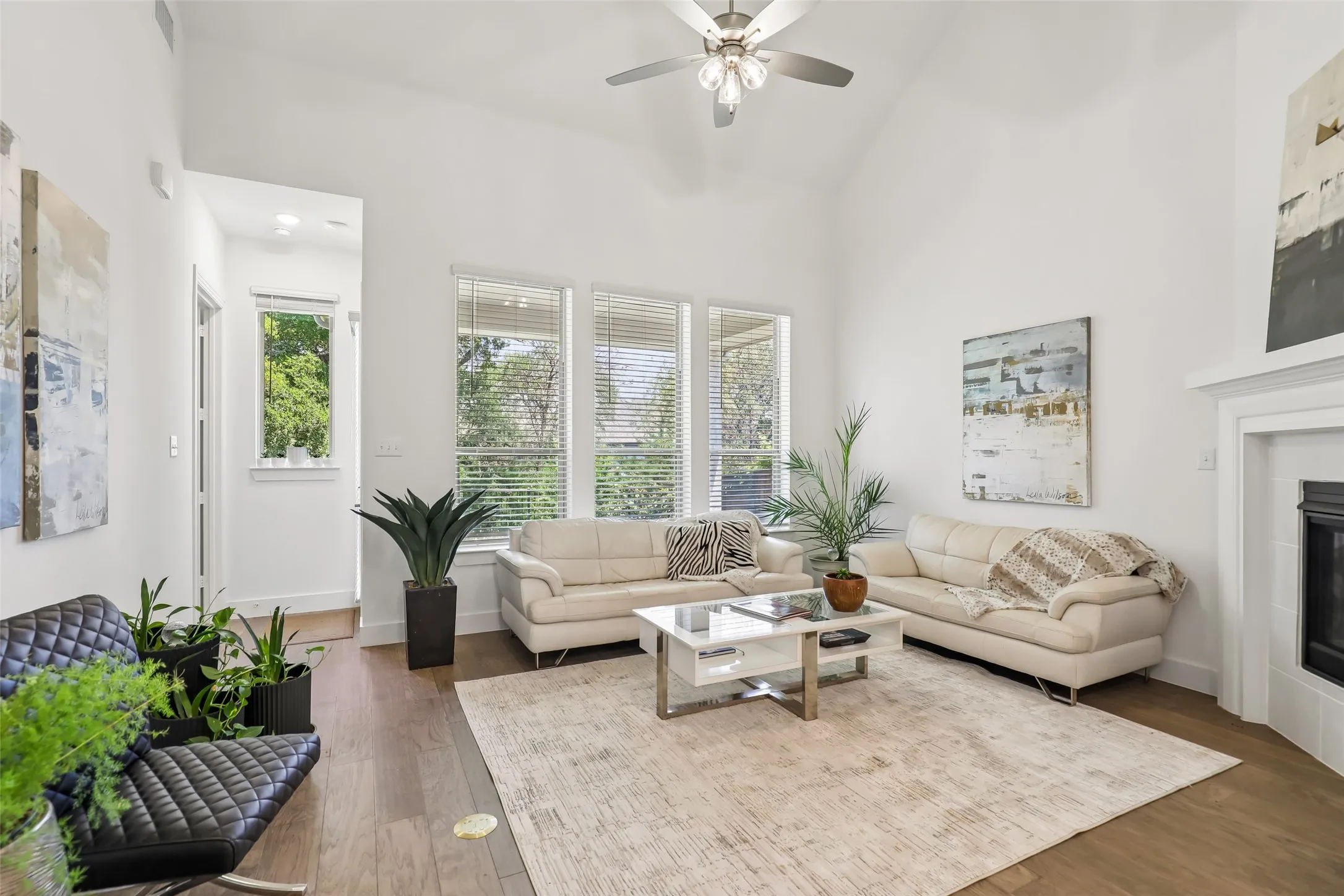 Light, bright Family Room with Soaring Ceiling.