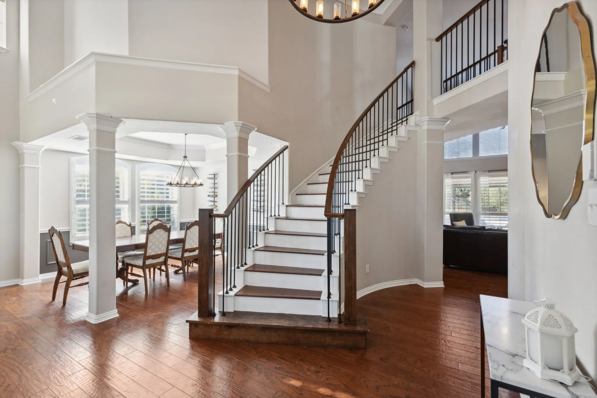 Welcome home! As you step inside your guests are greated be soaring ceilings, sweeping staircase and wonderful natural light. Hardwood flooring runs through most of the home.