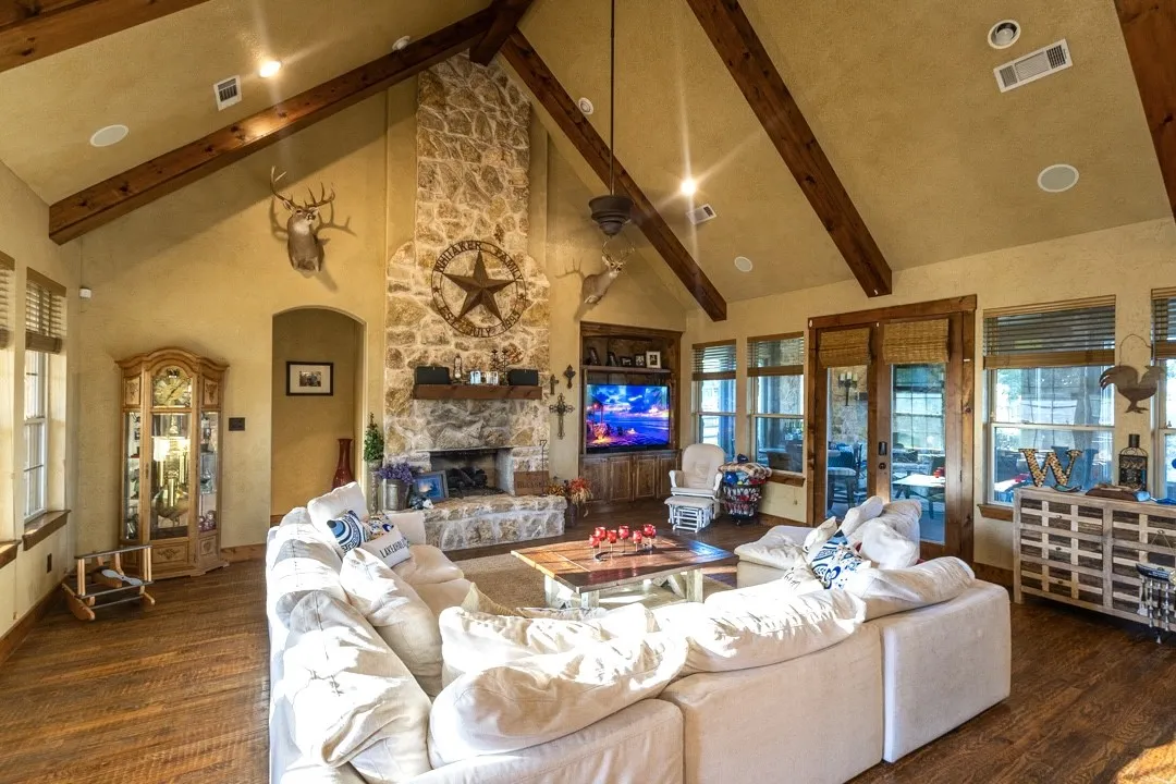 Vaulted Ceilings and Beautiful Rock Fireplace