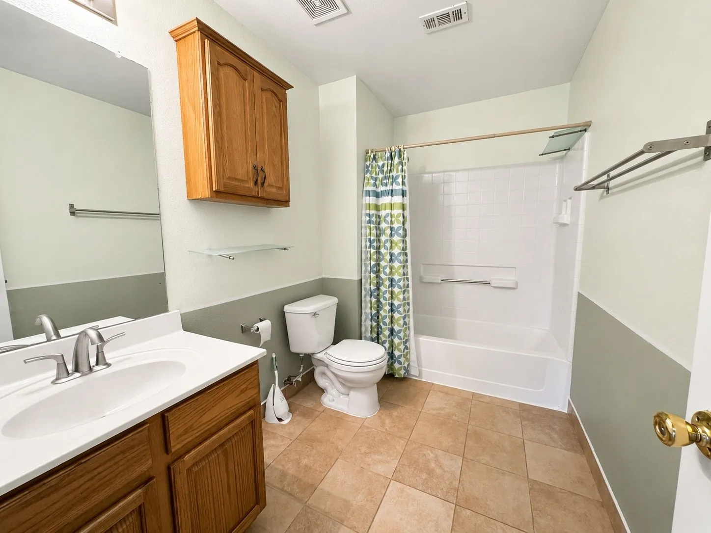 Upstairs hall bath is a full bath