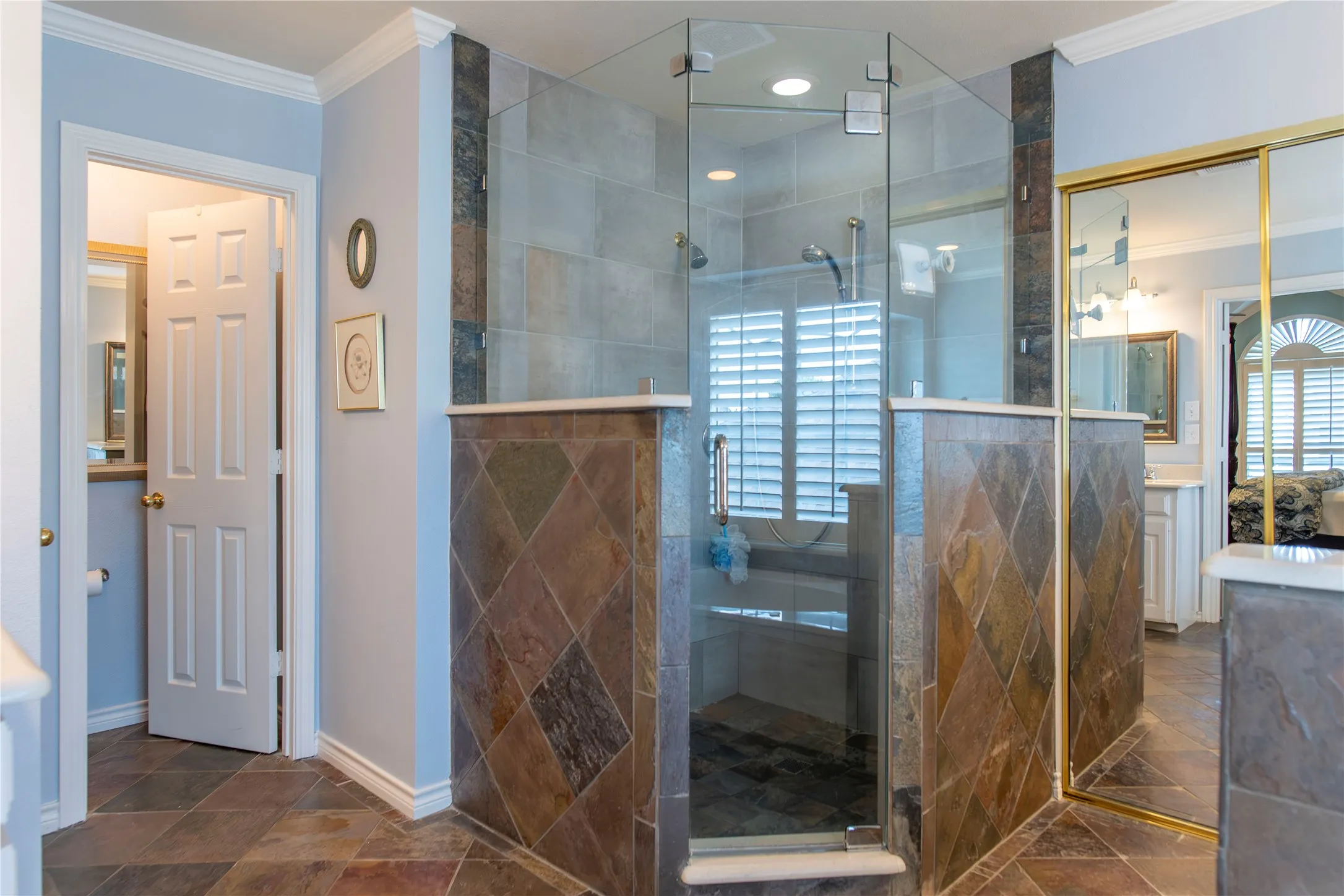 upgraded shower with shampoo niches