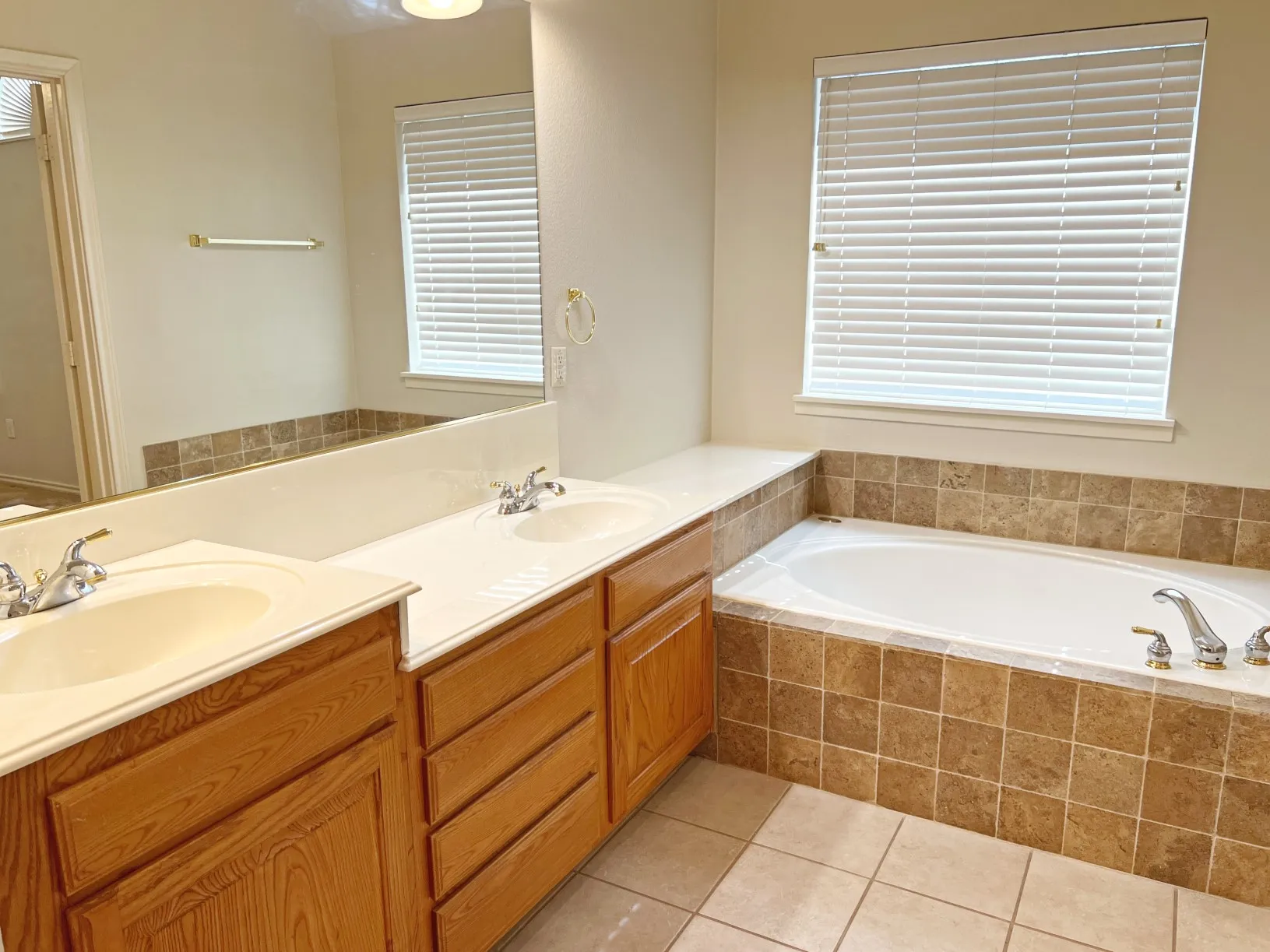 Vanity and remodeled tub in primary bath