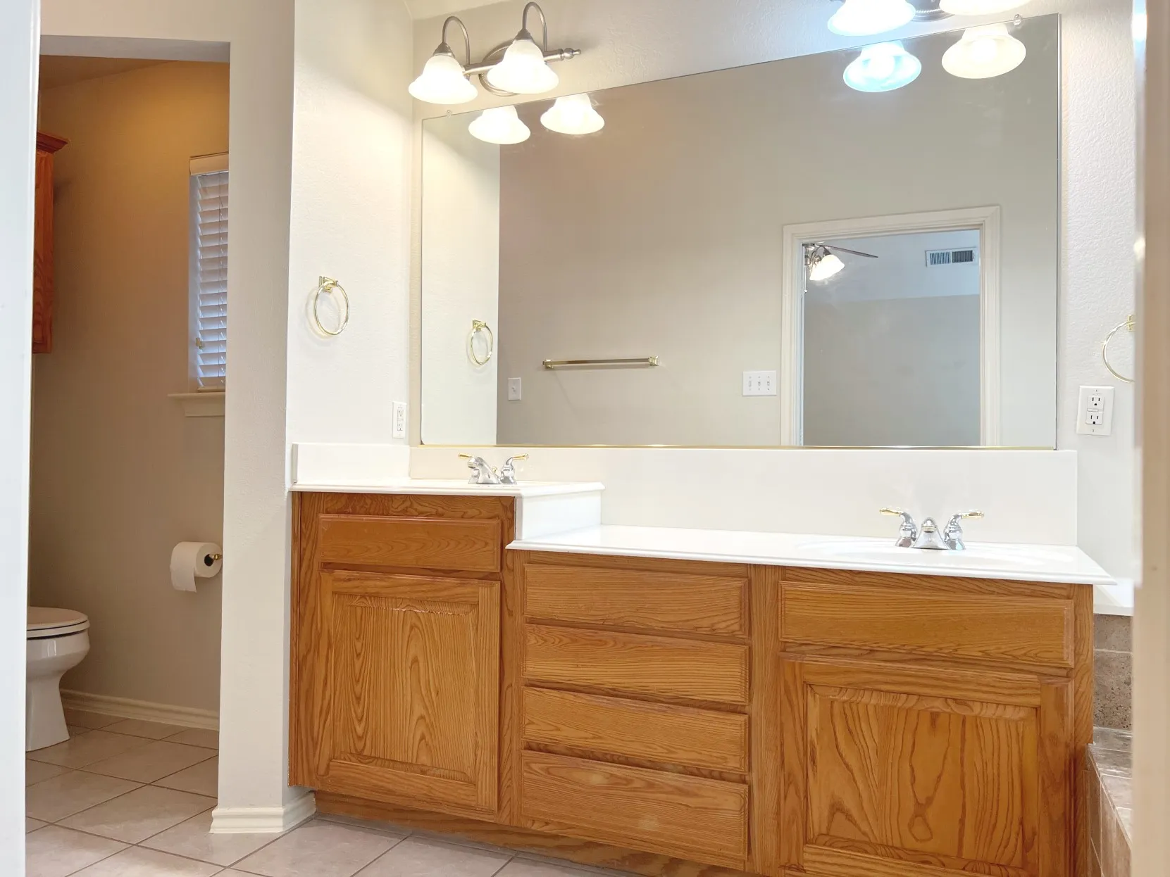 Vanity with dual sinks in primary bath