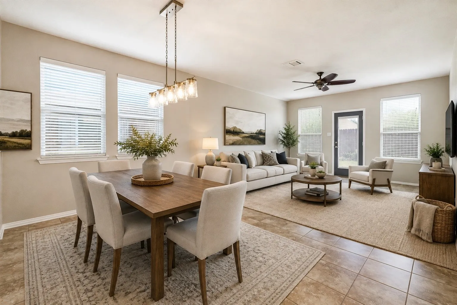 Flexibility for multiple furniture arrangements, creating an inviting space for entertaining, relaxing, and gathering with family and friends.Photo has been virtually staged to illustrate furniture placement and room use.
