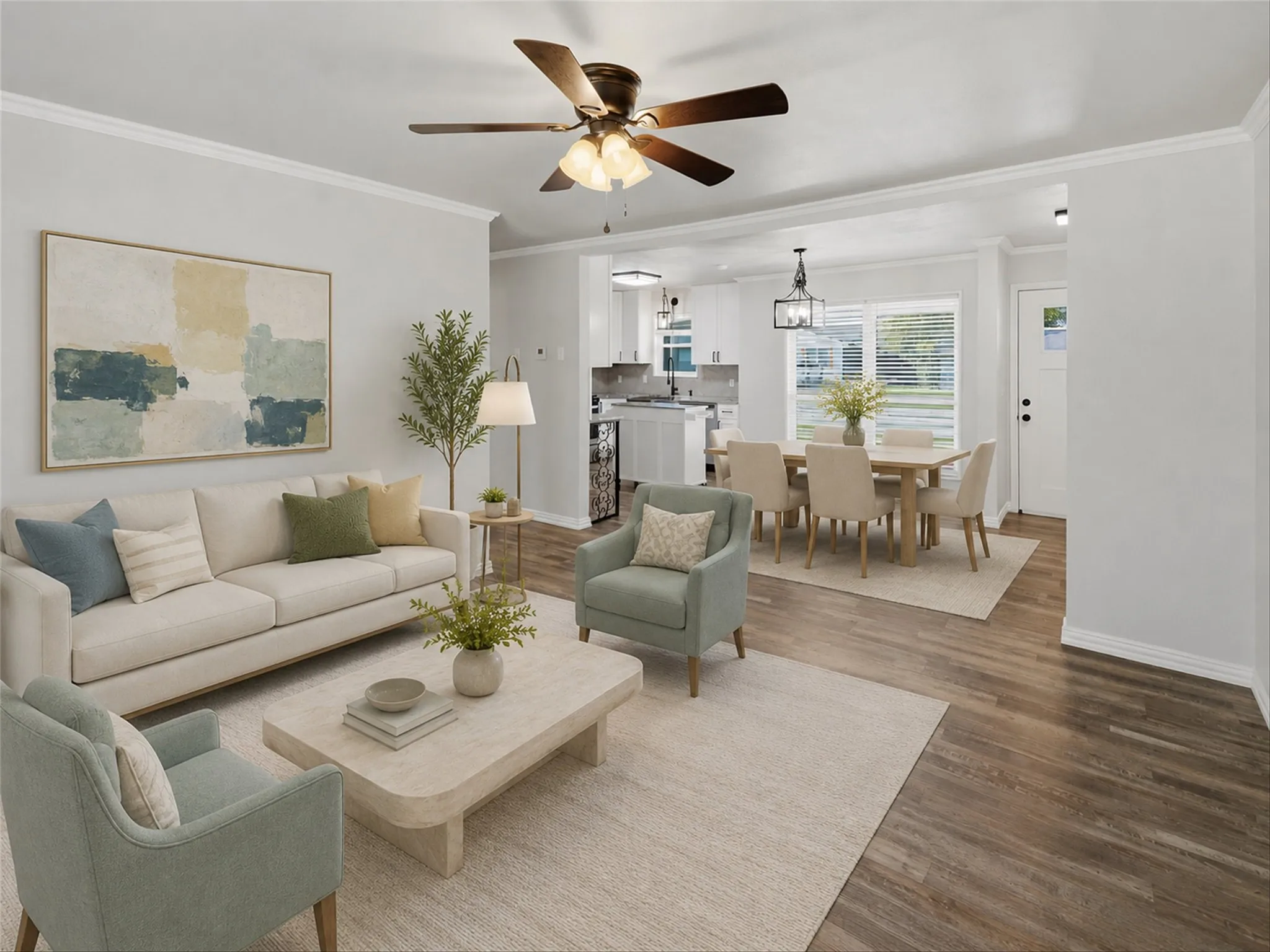 Living and Dining area. Virtually staged.