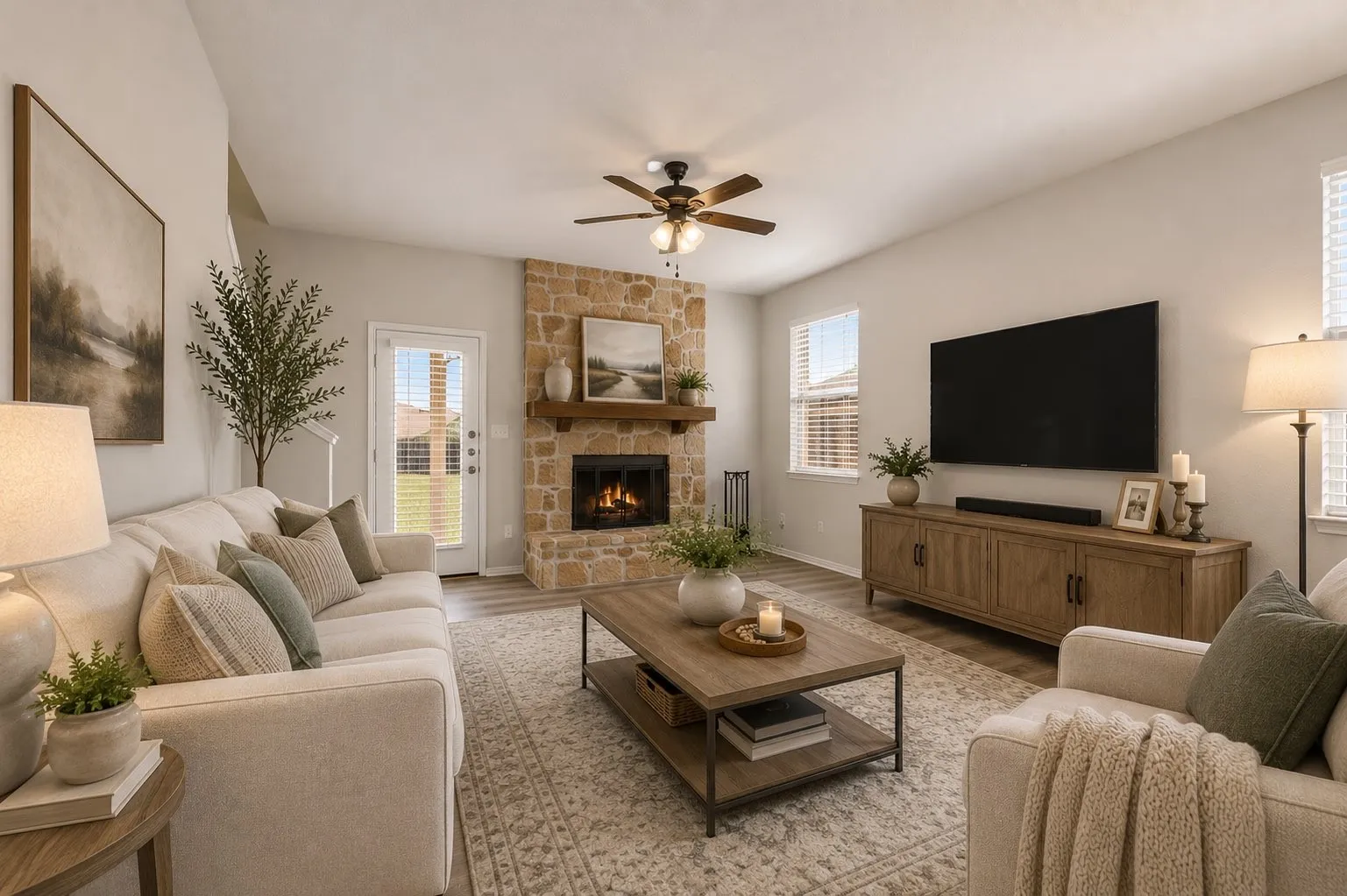 virtually AI staged family room
