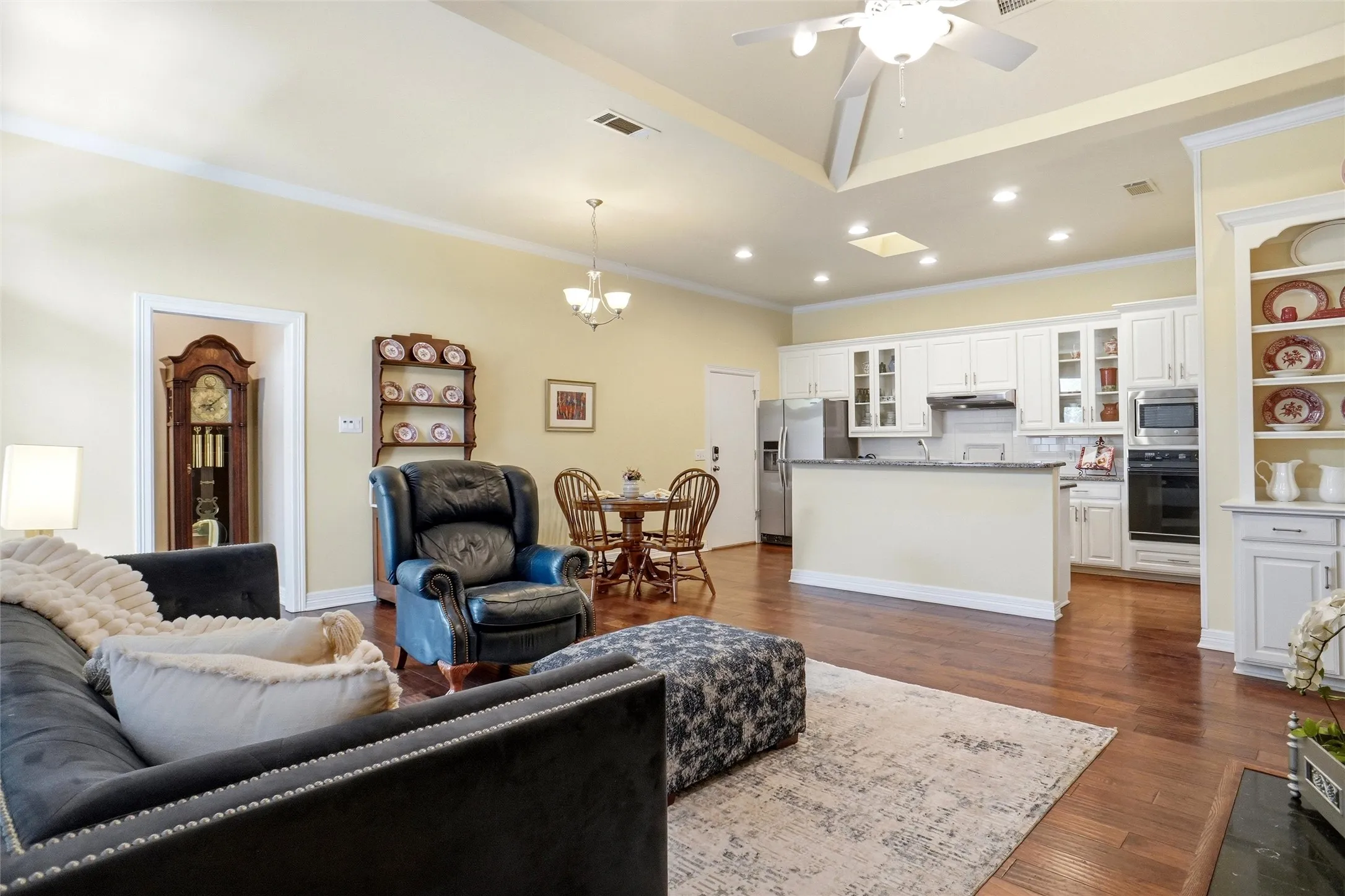 Open to kitchen and the central gathering room.