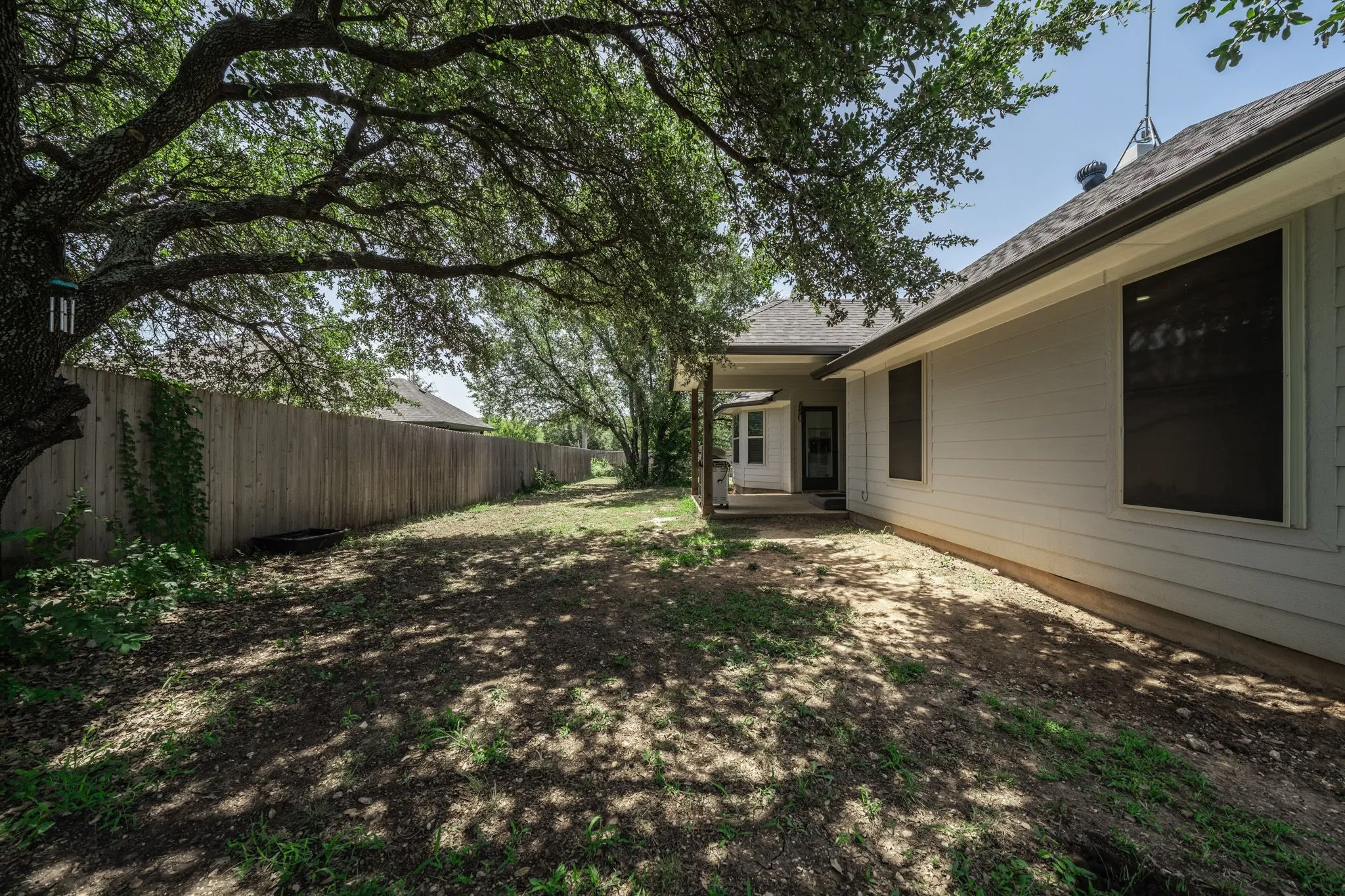 Large shaded backyard