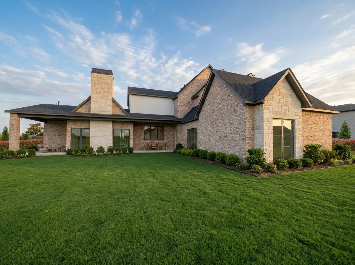 Expansive rear yard featuring a manicured lawn