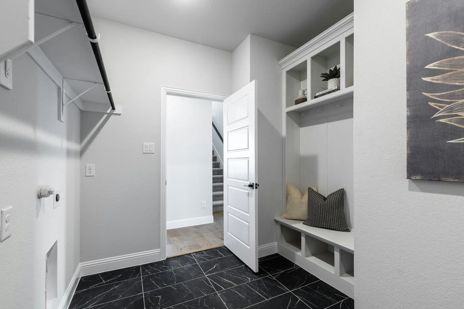 Mudroom of Kentsdale Farms home in DeSoto, TX by Kindred Homes