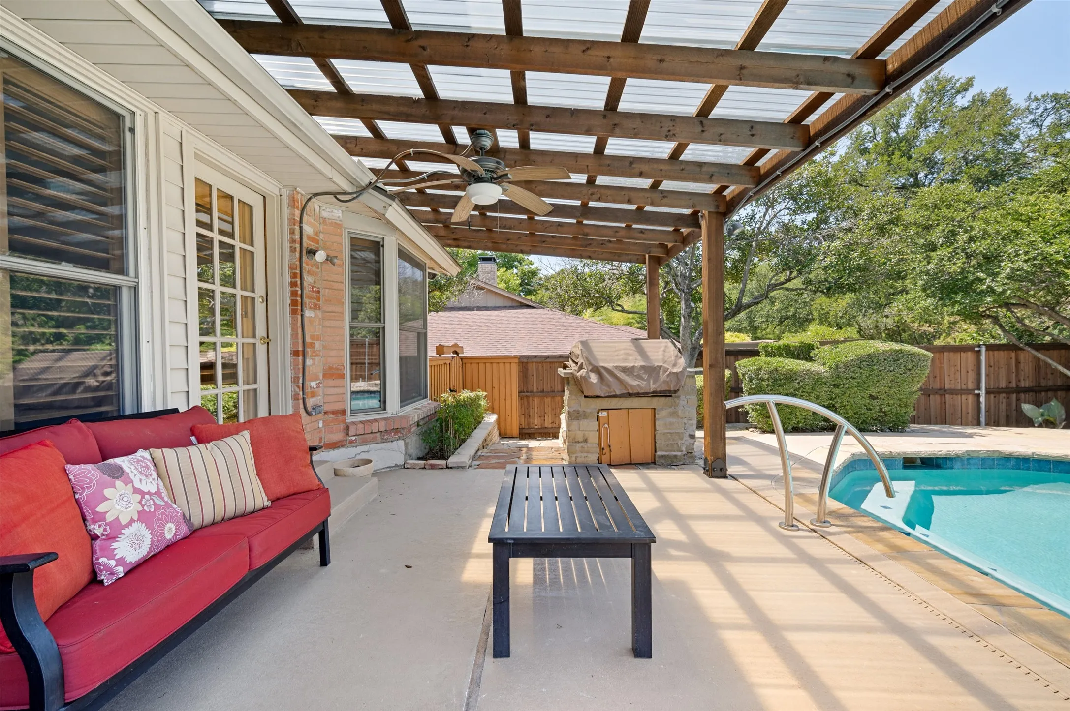 Large pergola shades the patio!
