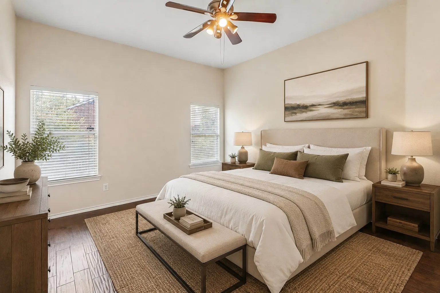 Vaulted ceiling with a ceiling fan