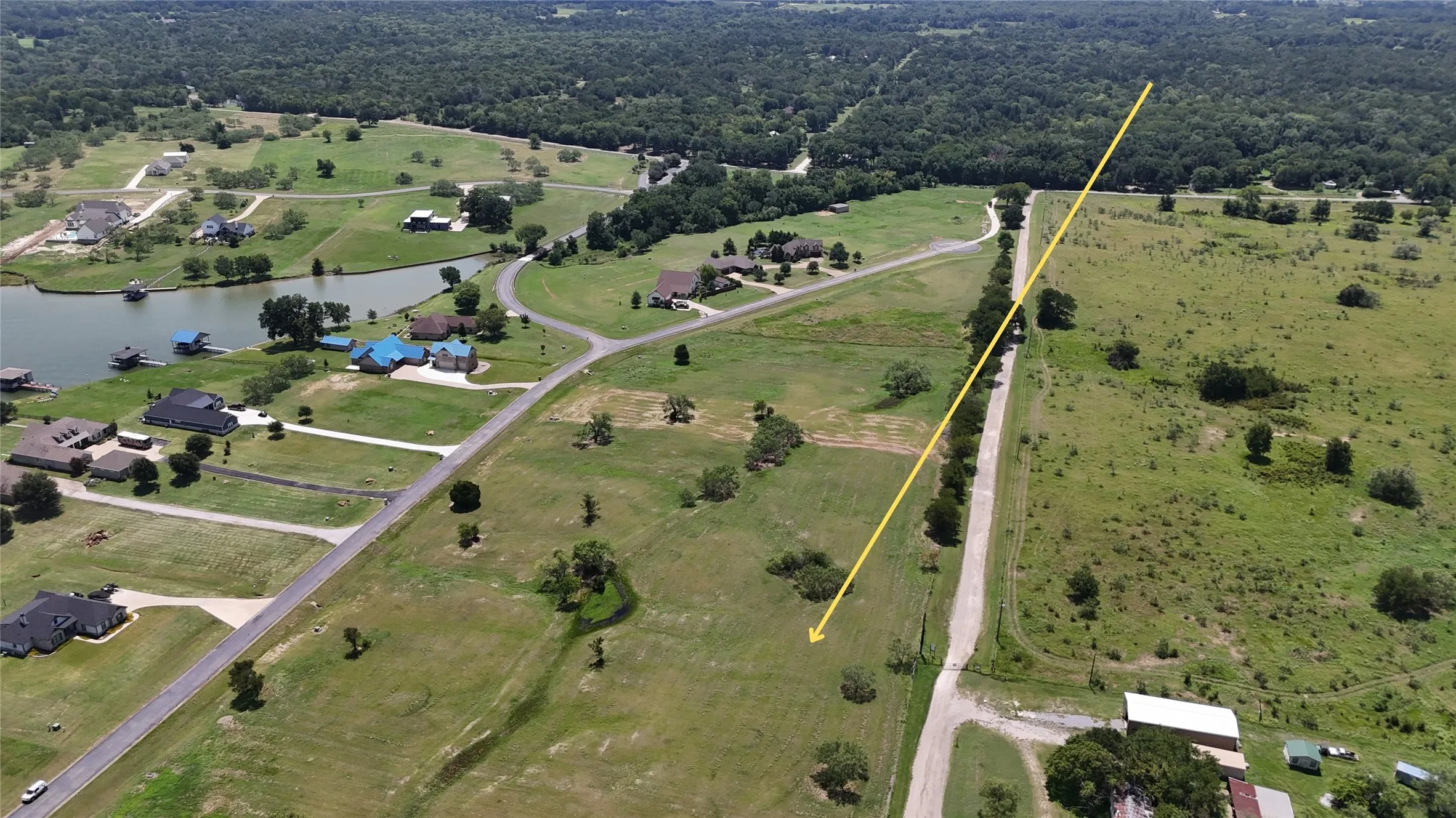 Bird's-eye view capturing Southpoint's scenic lakeside location.