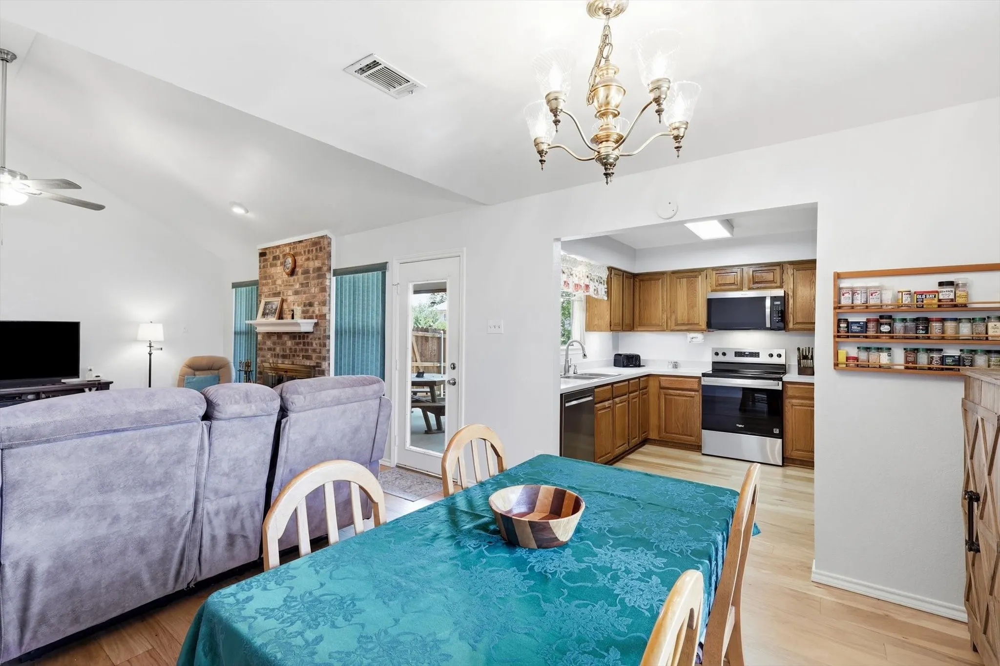 Dining area open to living space.