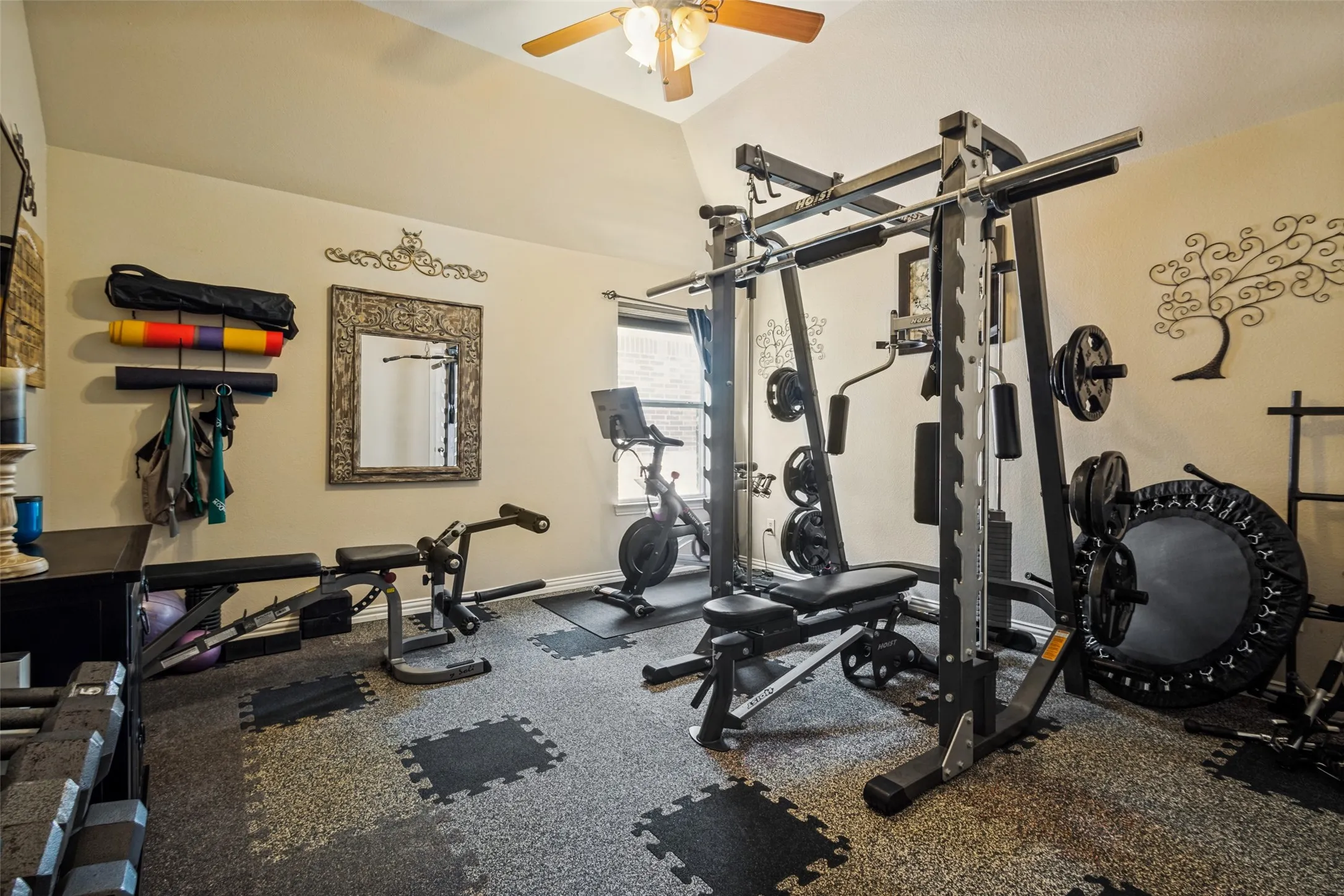 Bedroom being used as a workout room