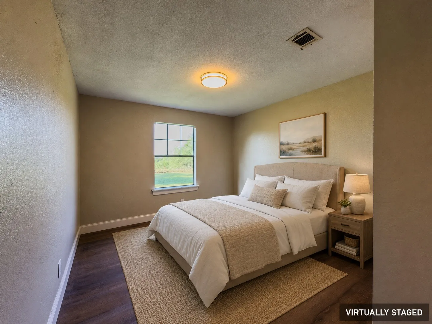 Spacious room featuring wood-finish flooring, a double window, and a ceiling-mounted light fixture