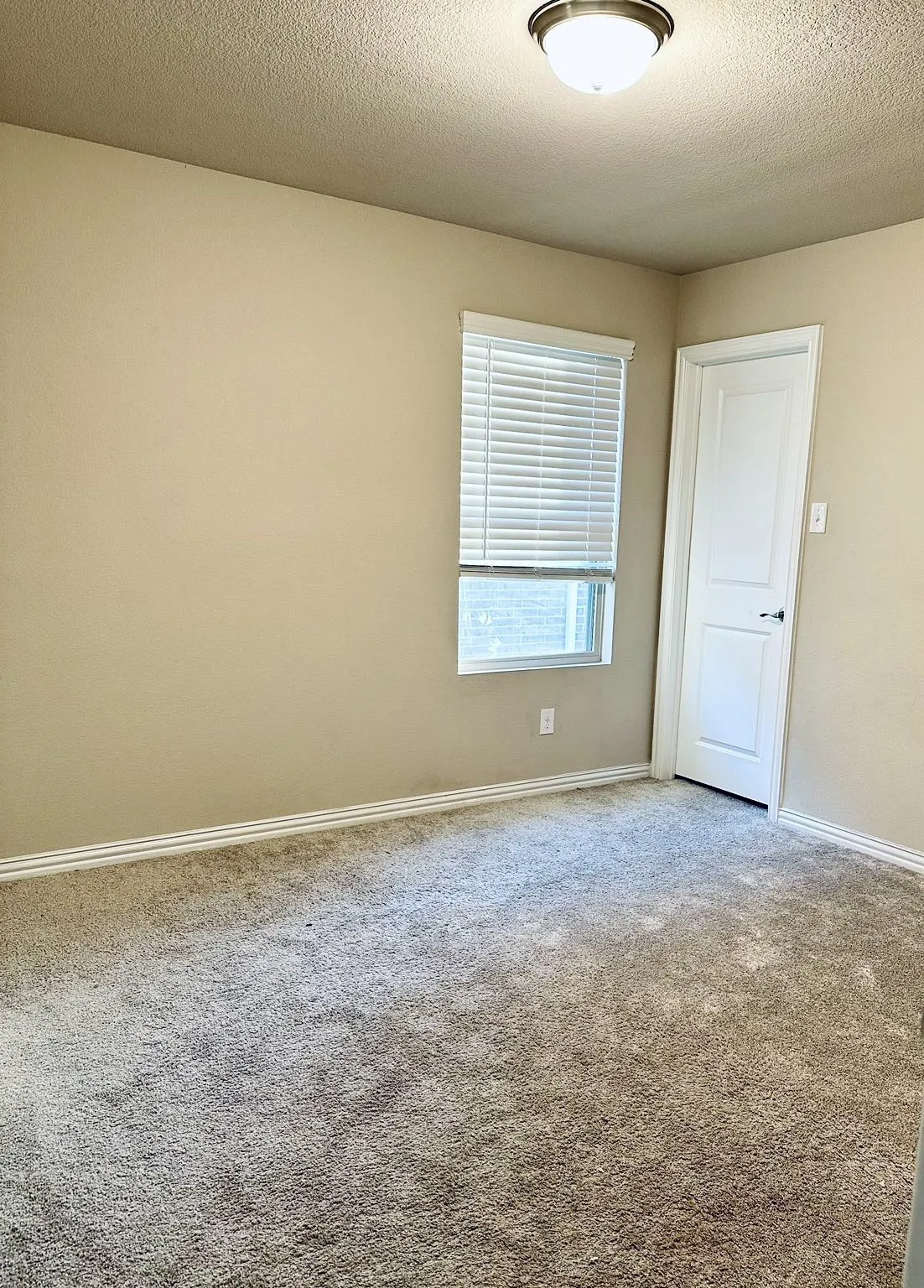 Carpeted empty room featuring a textured ceiling