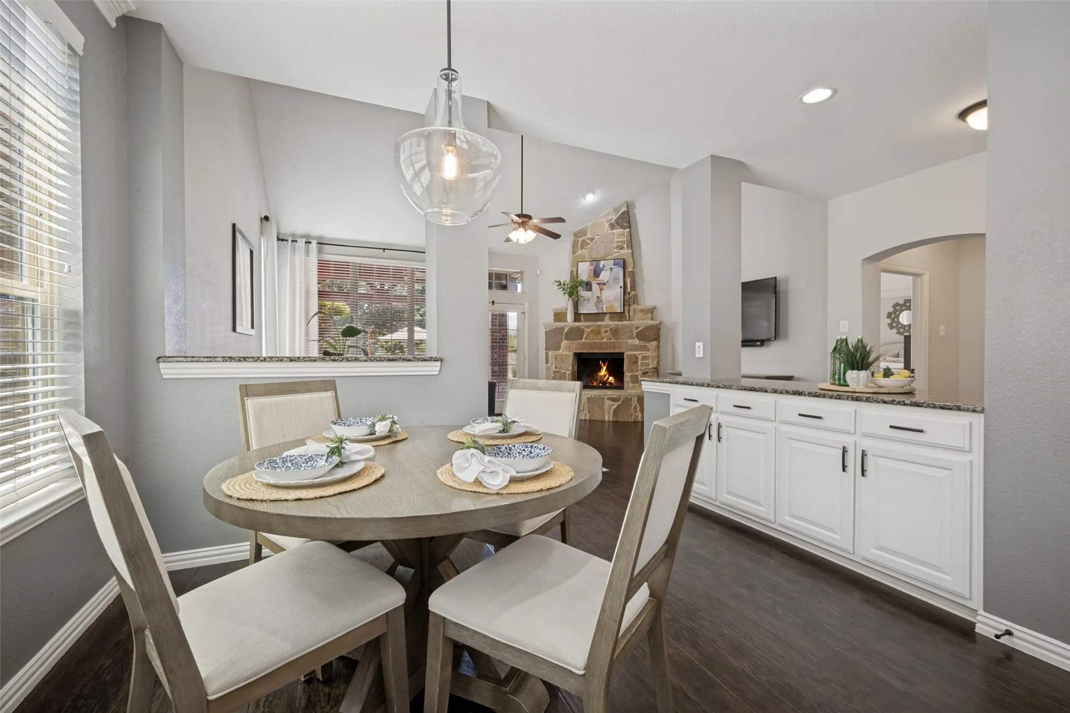 Eat in Kitchen, with open view to the main living and fireplace.   2nd island or serving bar adds considerable additional storage to this already amazing Highland beauty.