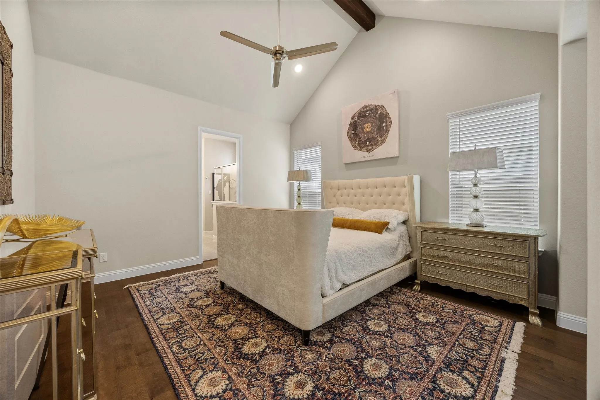 Vaulted ceiling with wood beam