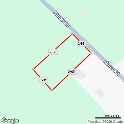 Property Map. Displaying the boundaries and dimensions of the property, with reference to Abner Rd. All informationt to be verified by Buyer and or Buyers Agent.