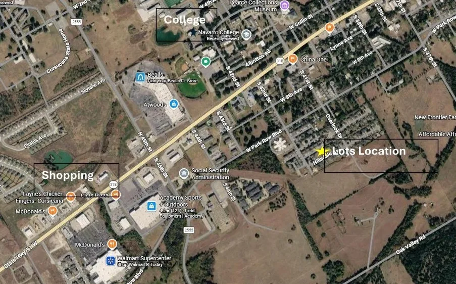 Unimproved Land For Sale in Navarro County , Lots 6-8 Hillsdale Avenue, Corsicana, Texas 75110, 0, 0, Garage spaces, 0 Sqft, built in 0, Price $85,000, mls#21341515, Real Estate Agent in Corsicana, Homes For Sale in Navarro county, Homes For Sale in Corsicana, Realtor in Corsicana Texas, Real Estate Brokerage Independent Realty Texas, Luminita Cordes Realtor