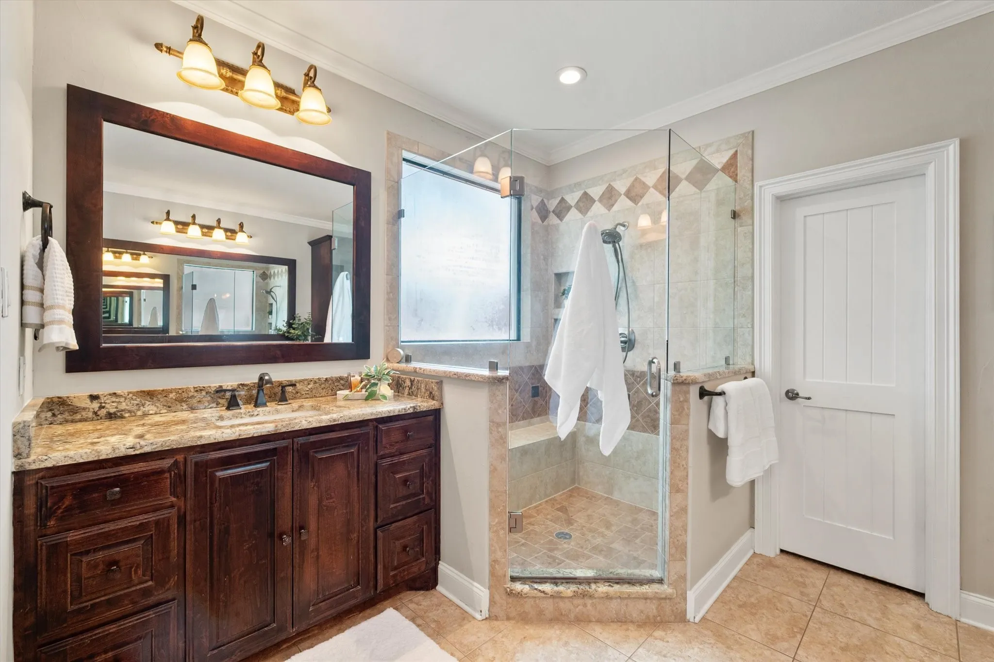 Large walk-in shower and great closet