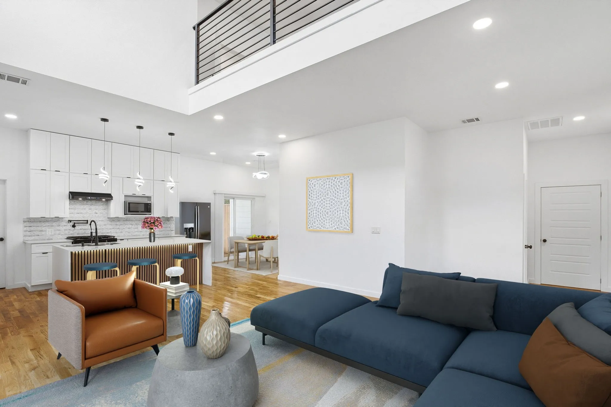 Living Room With Kitchen View Which Has Been Virtually Staged.