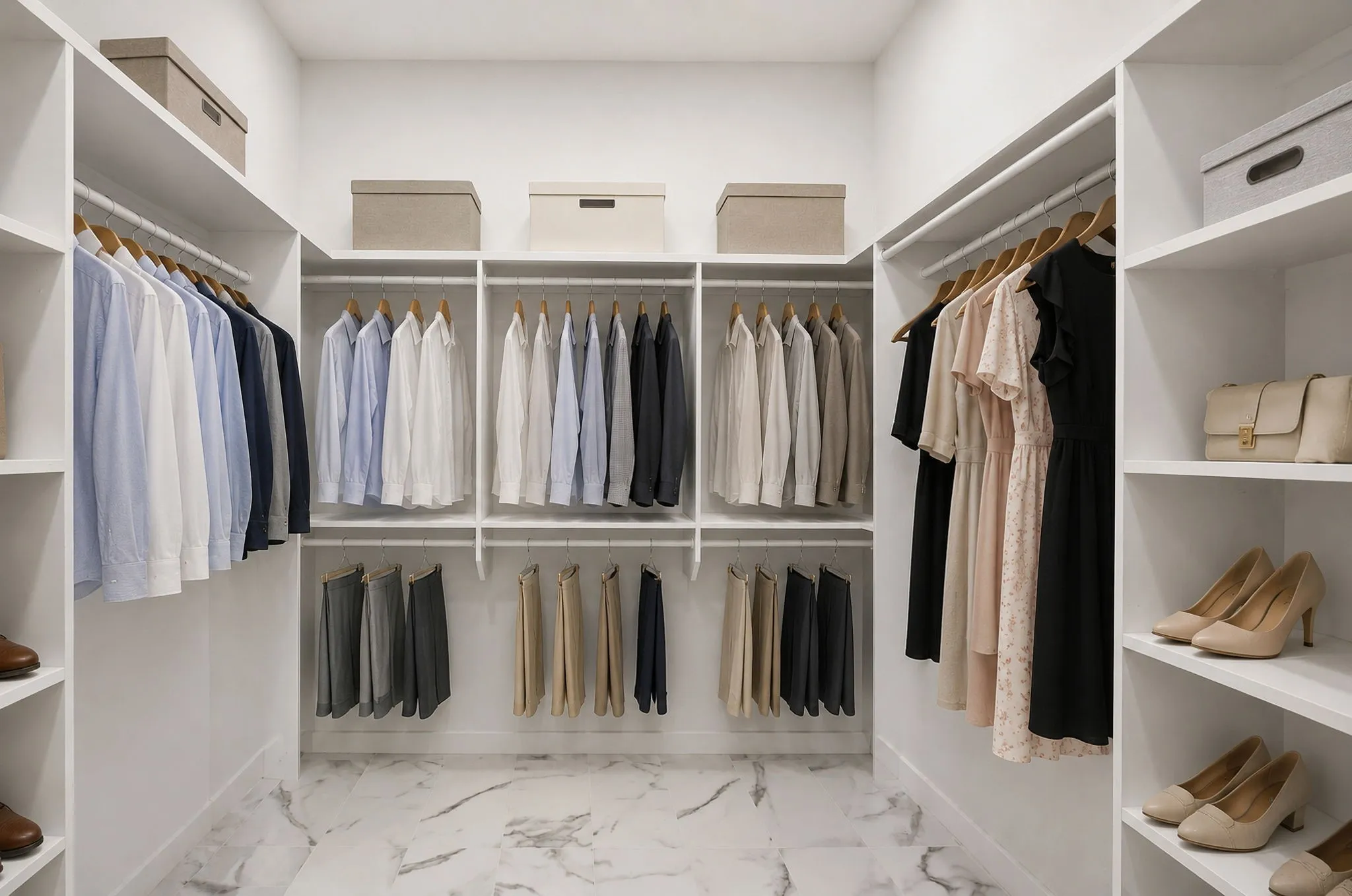 1st Floor Primary Bedroom Suite's Walk In Closet Which Has Been Virtually Staged.