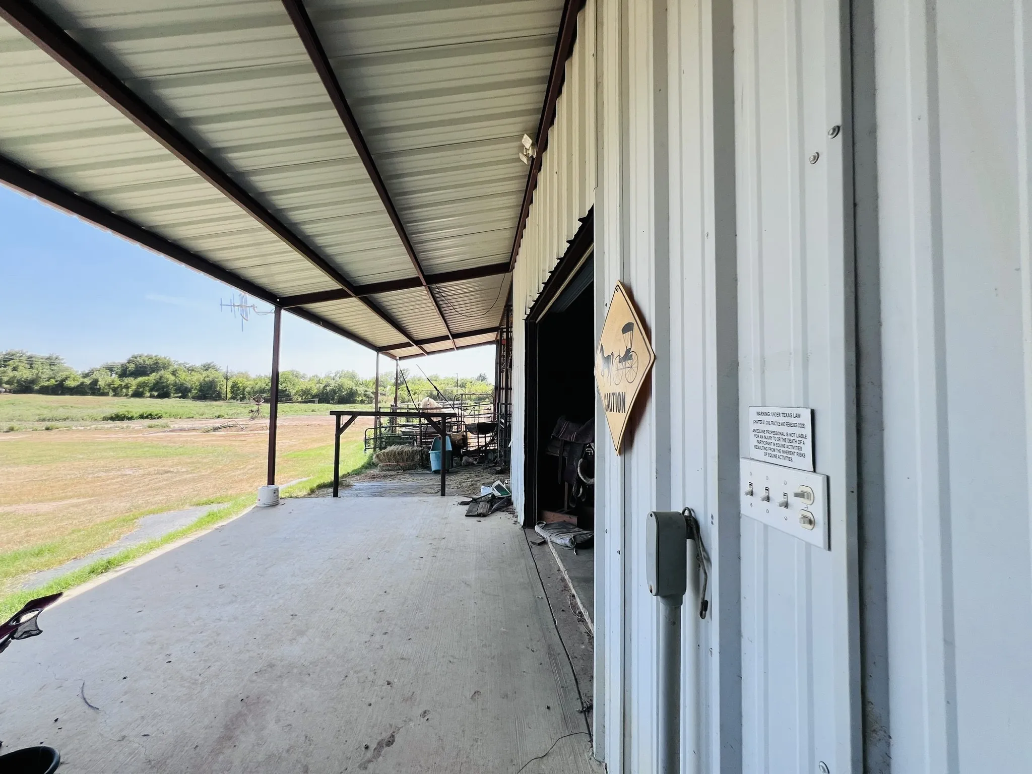 Different view of barn with overhang