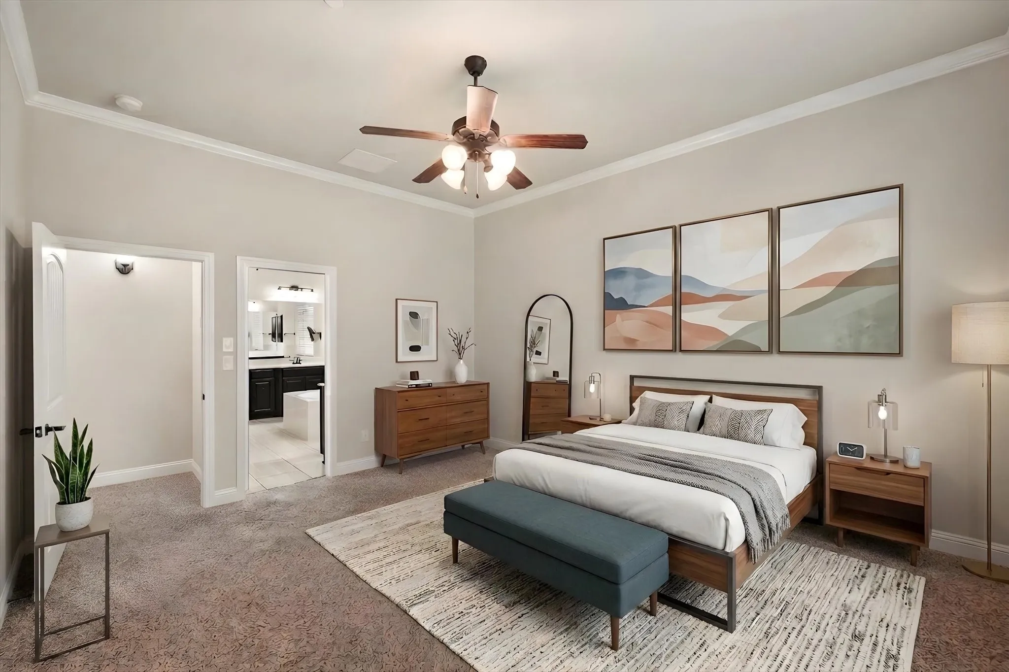 Primary is spacious and on the ground floor. Virutally staged to show use.