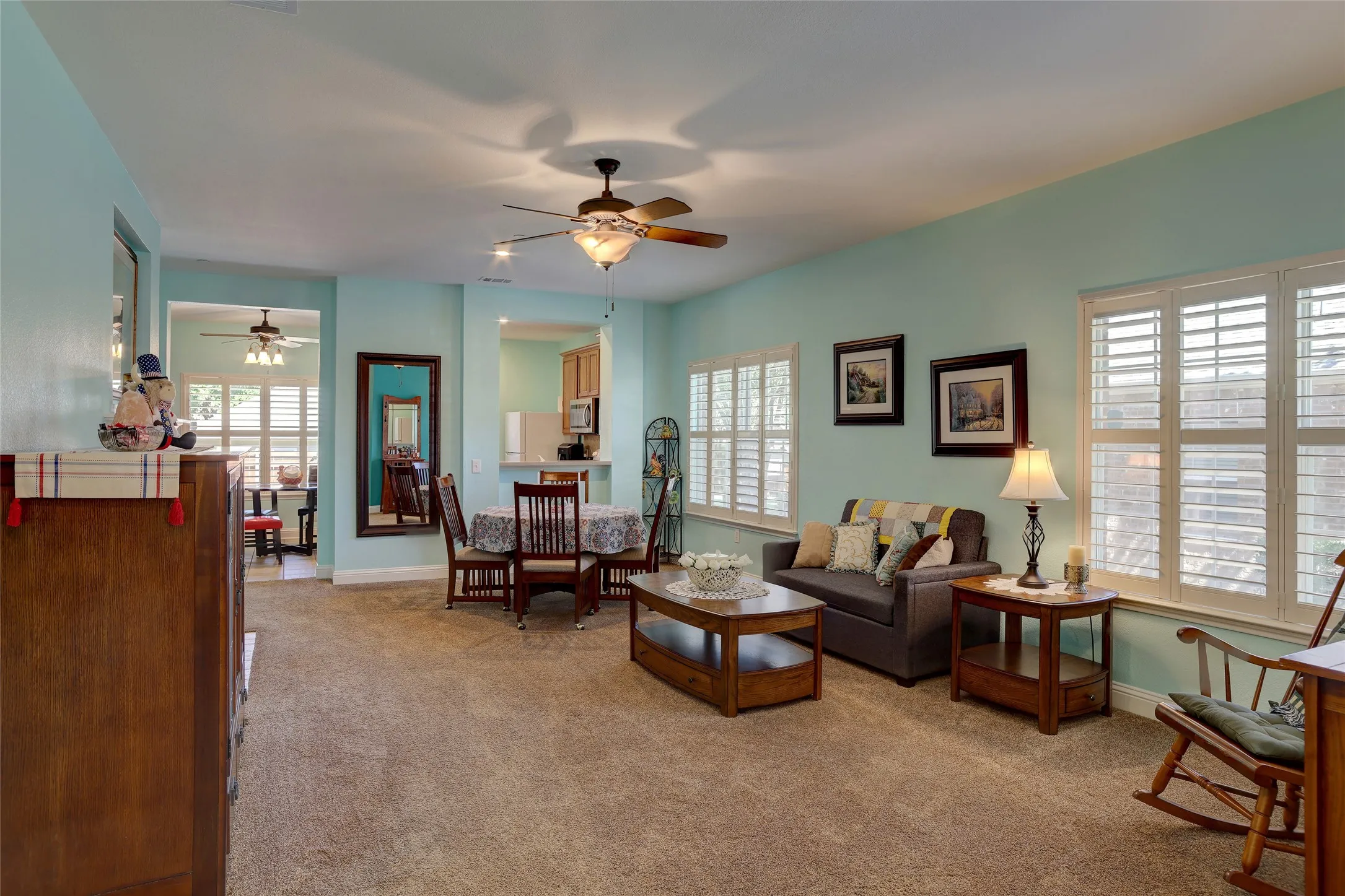 View from entry looking toward kitchen with open bar