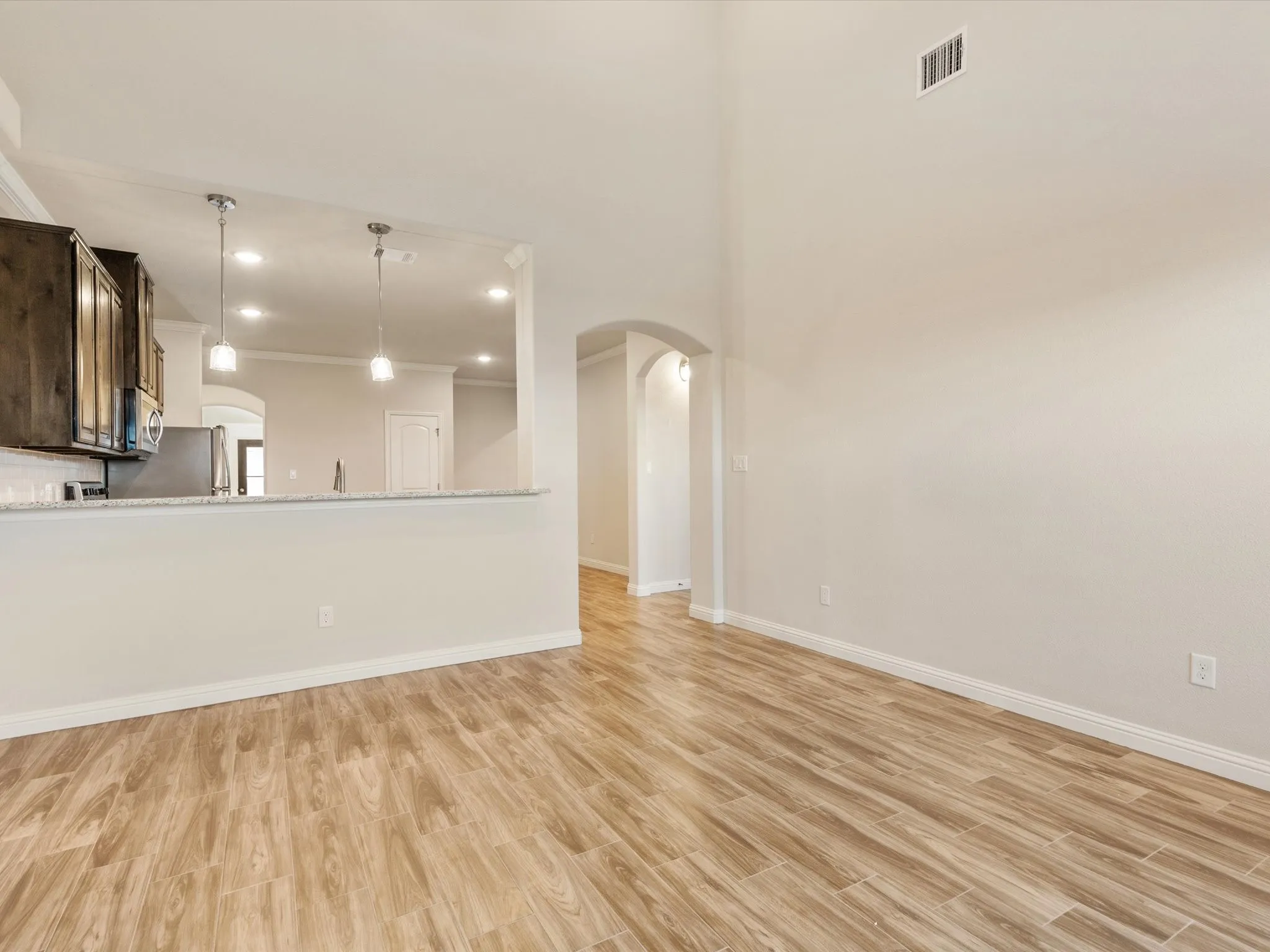 view of kitchen from living