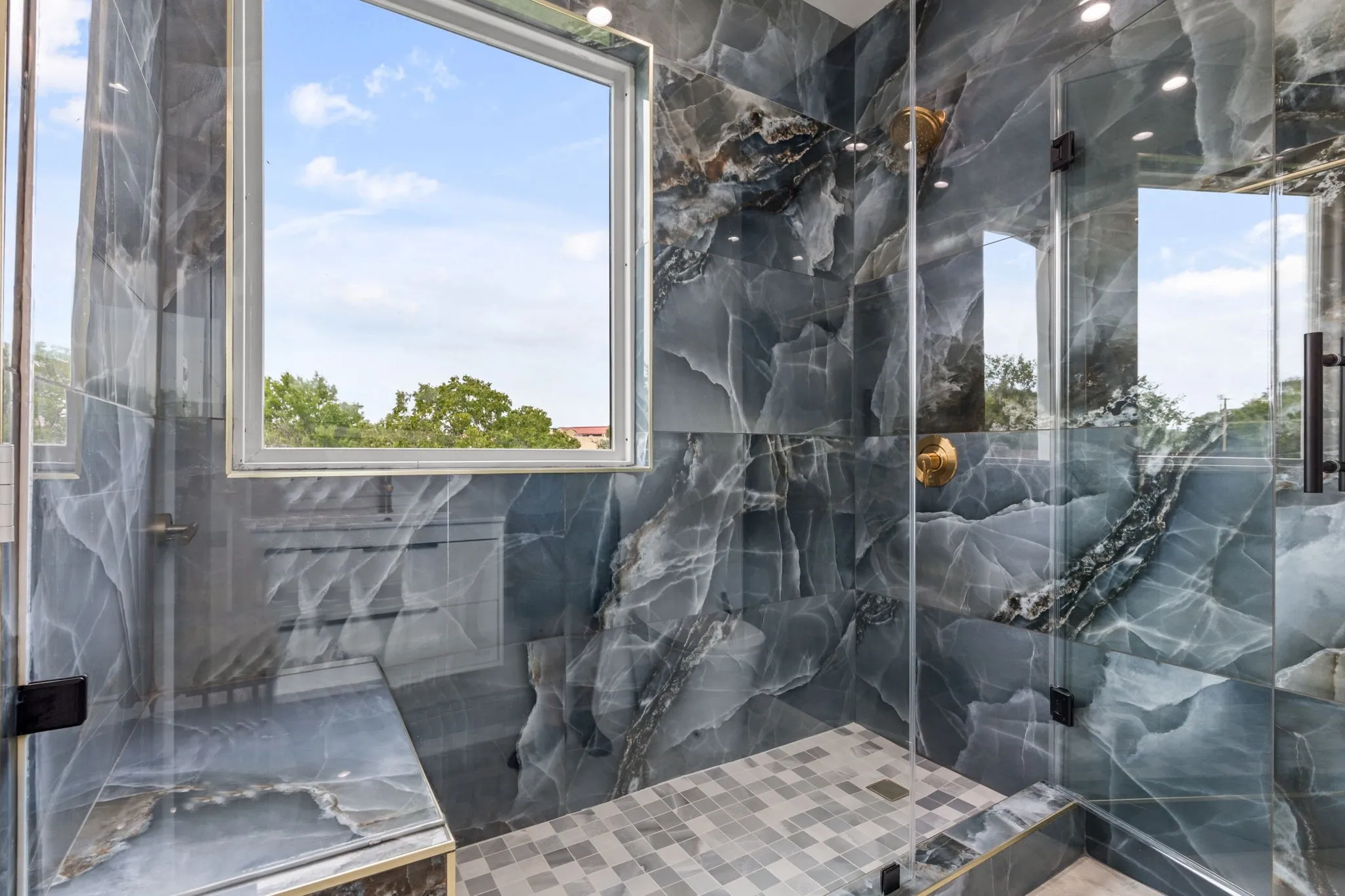 Guest bathroom with shower.