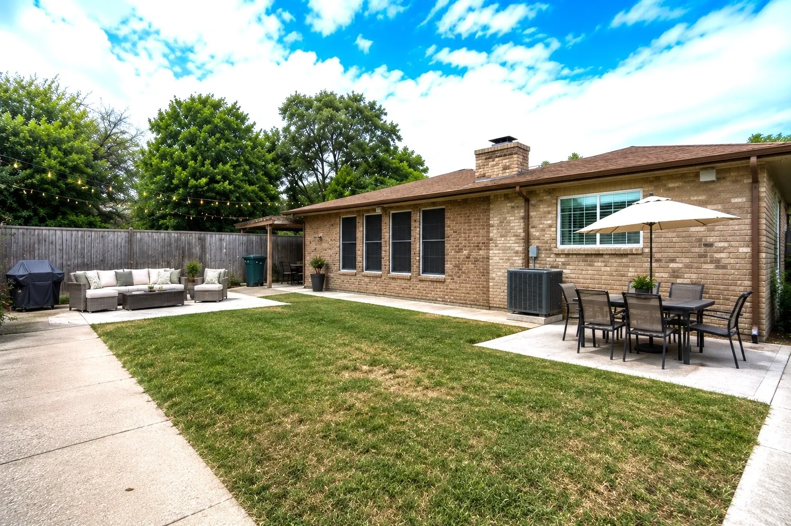 Brick exterior featuring multiple windows and a brown shingle roof-AI