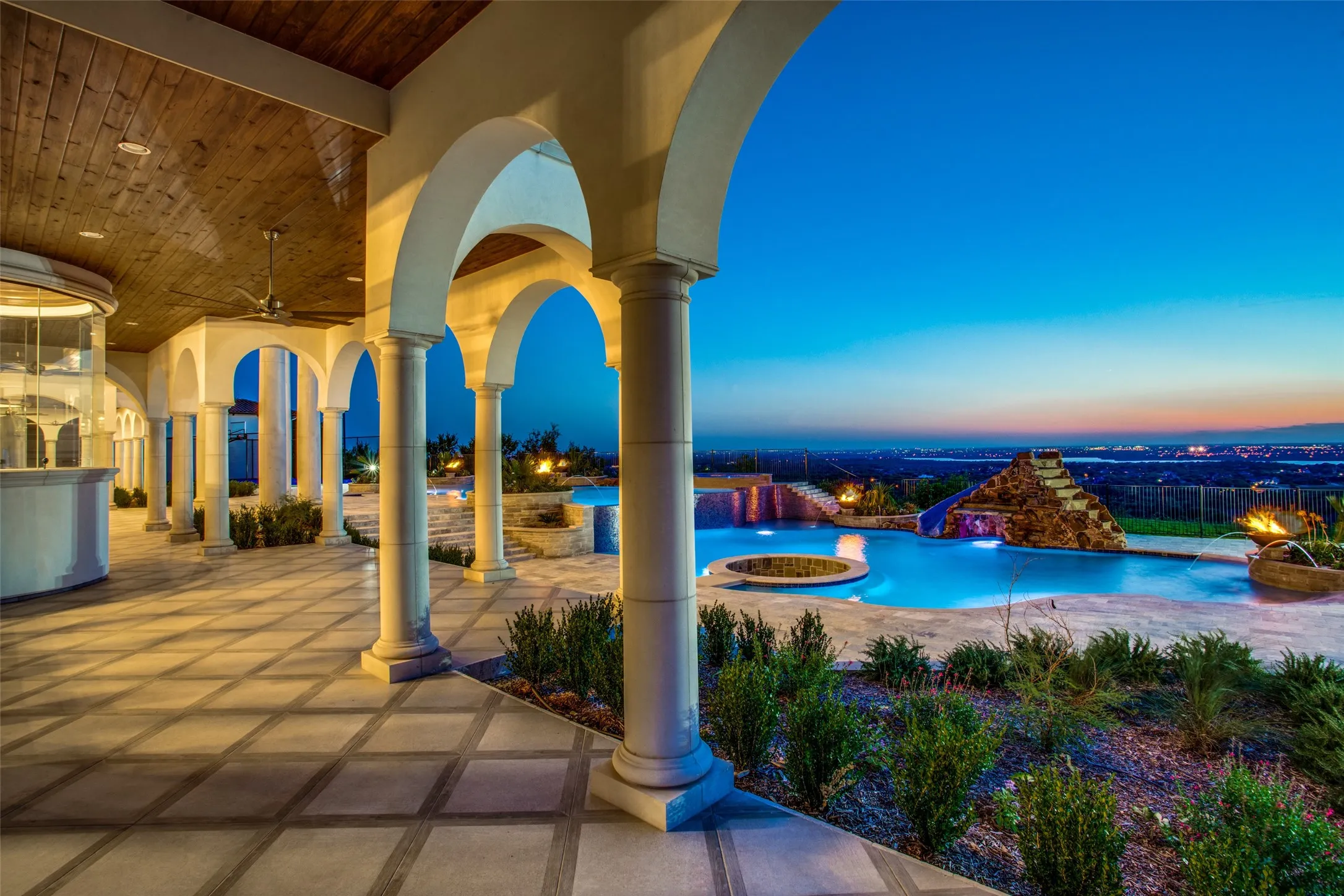 A nighttime view from the family room.  Luxury and comfort await!