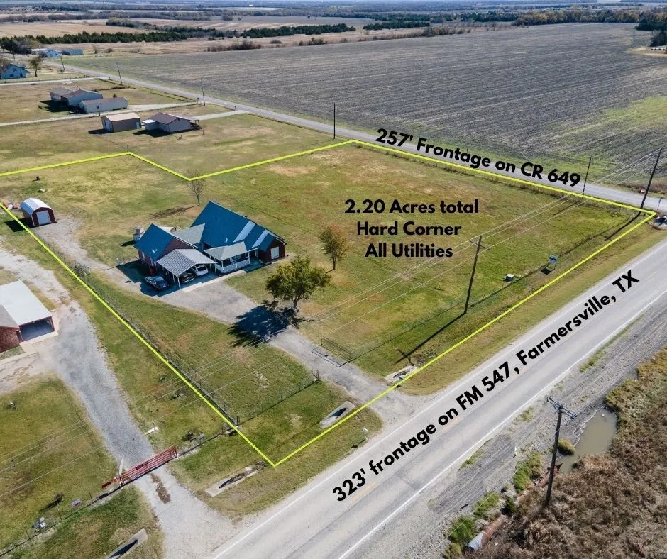 2.20-acre corner property featuring 257' frontage on CR 649 and 323' frontage on FM 547